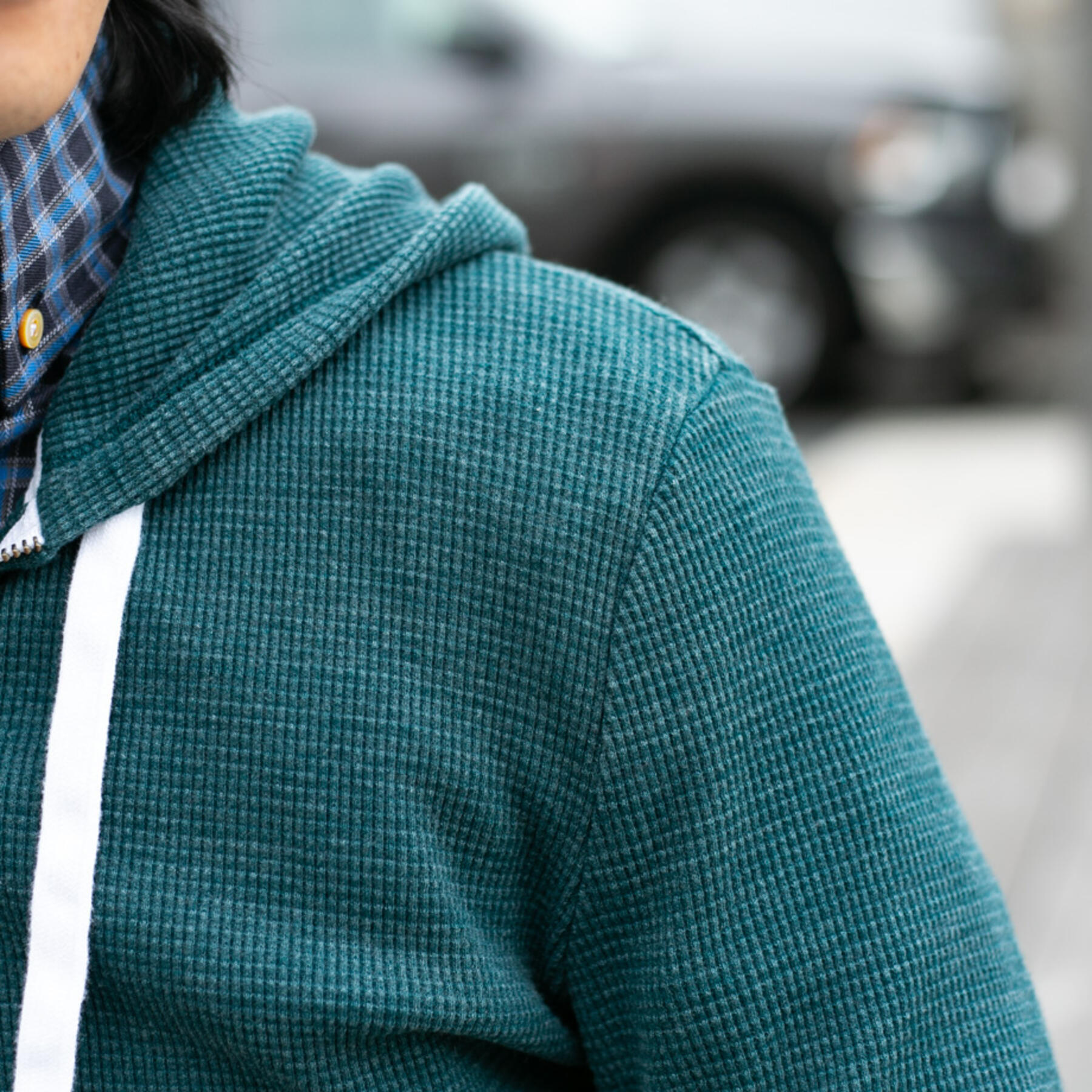 gustin waffle zip hoodie - teal