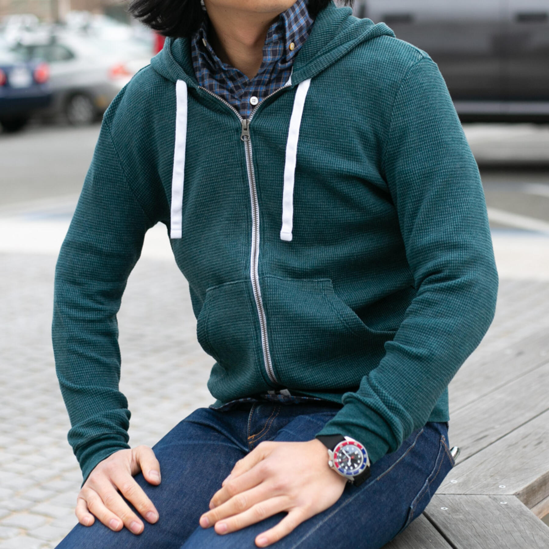 gustin waffle zip hoodie 2pk - vintage army, teal