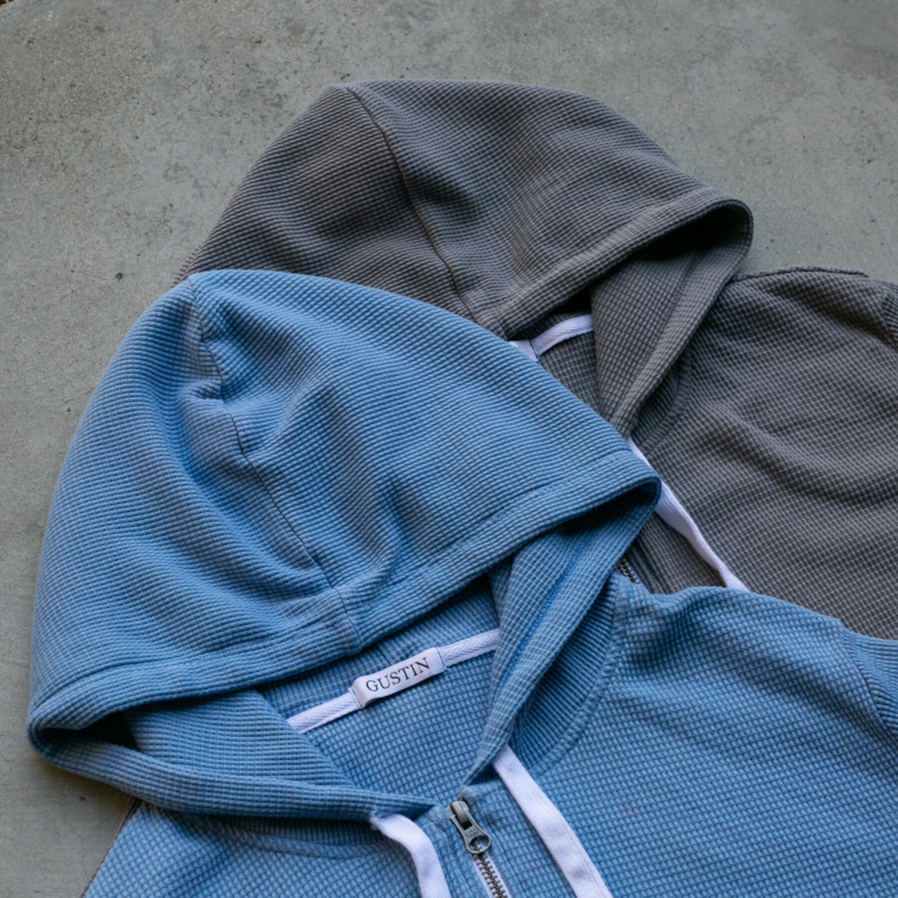 gustin waffle zip hoodie 2pk - stone, sky