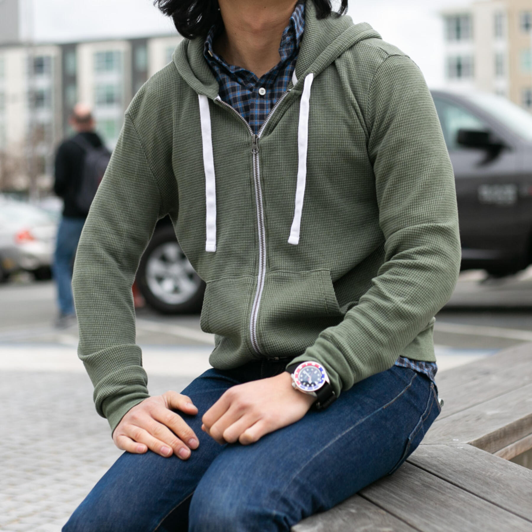 gustin waffle zip hoodie 2pk - vintage army, teal