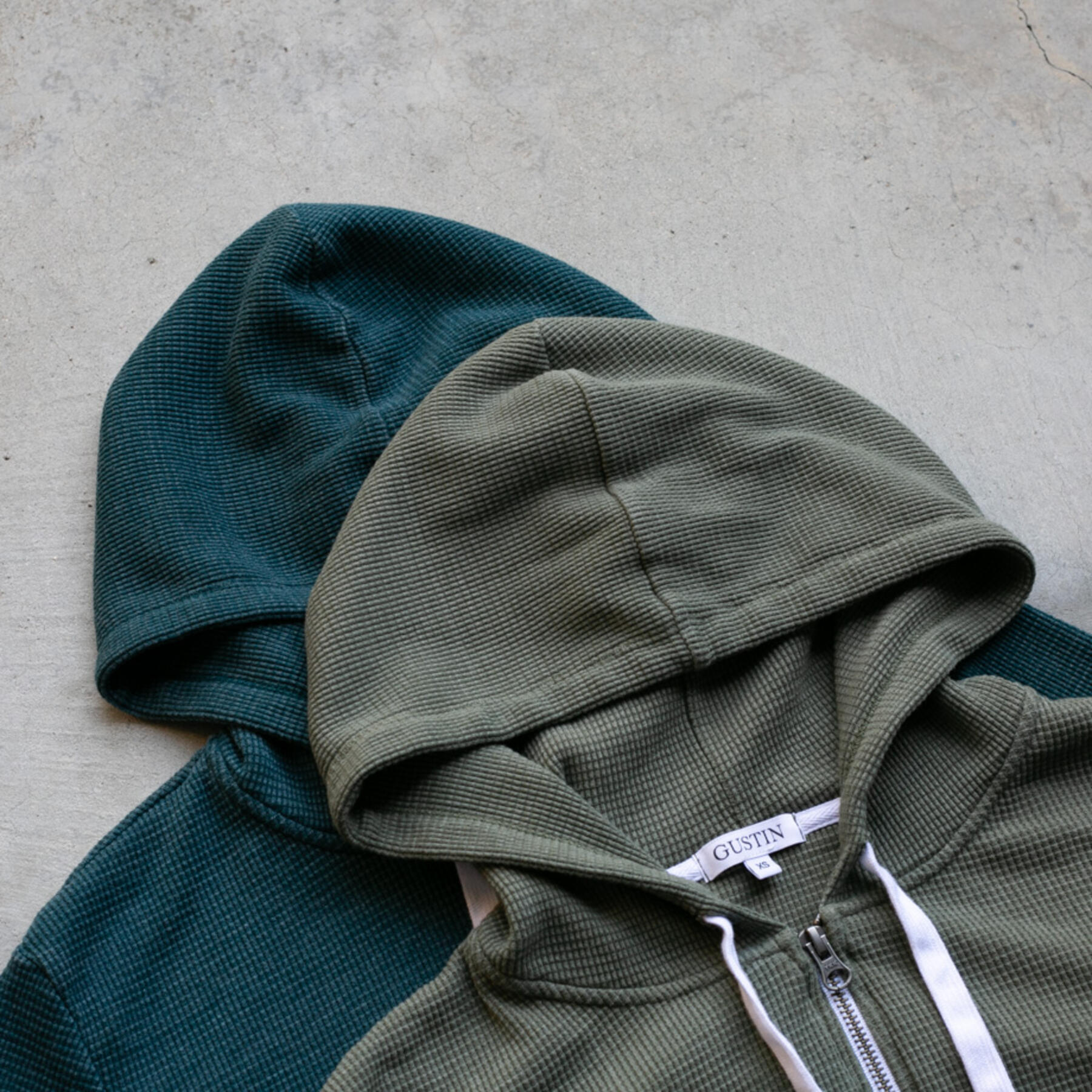 gustin waffle zip hoodie 2pk - vintage army, teal