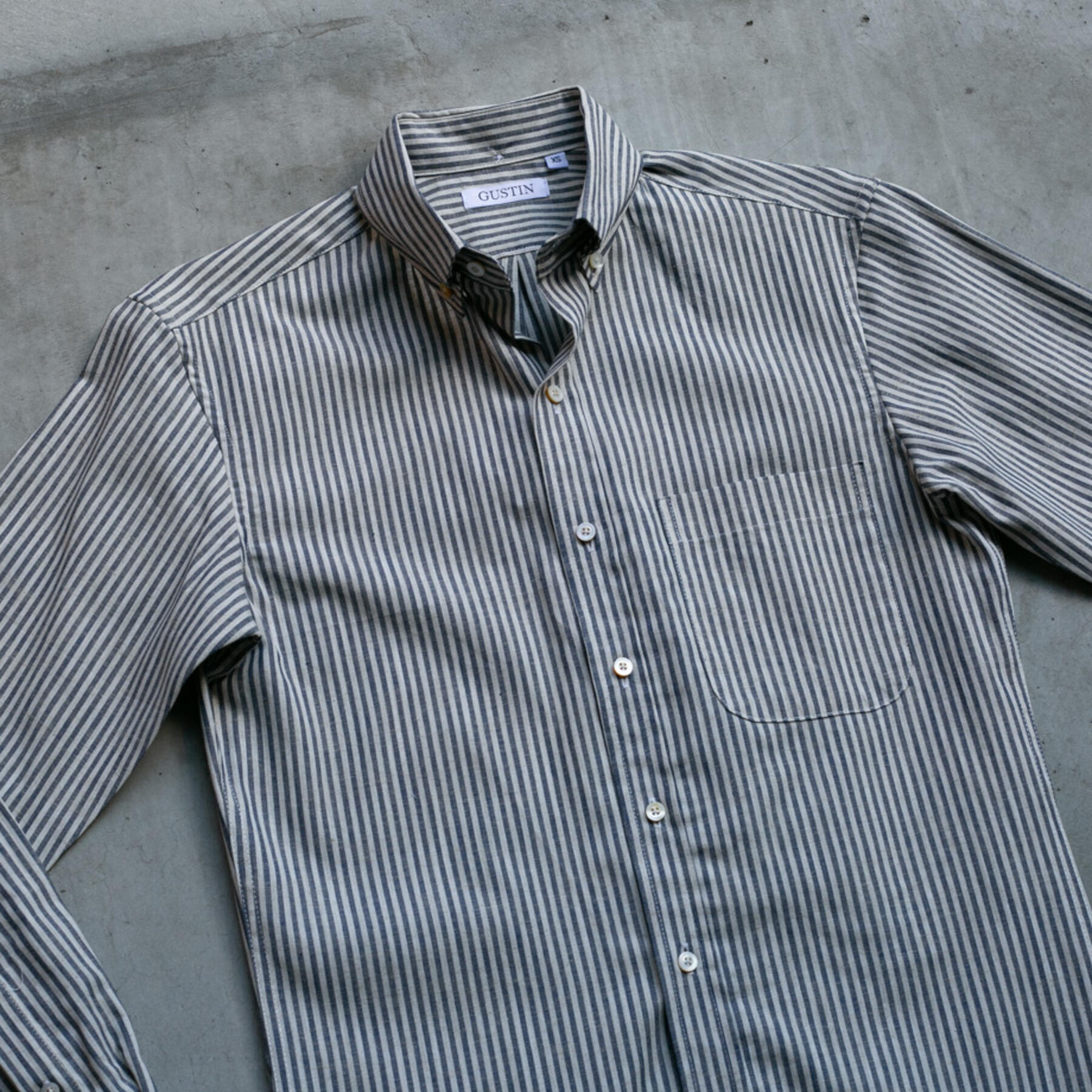 gustin #739 selvedge indigo white stripe