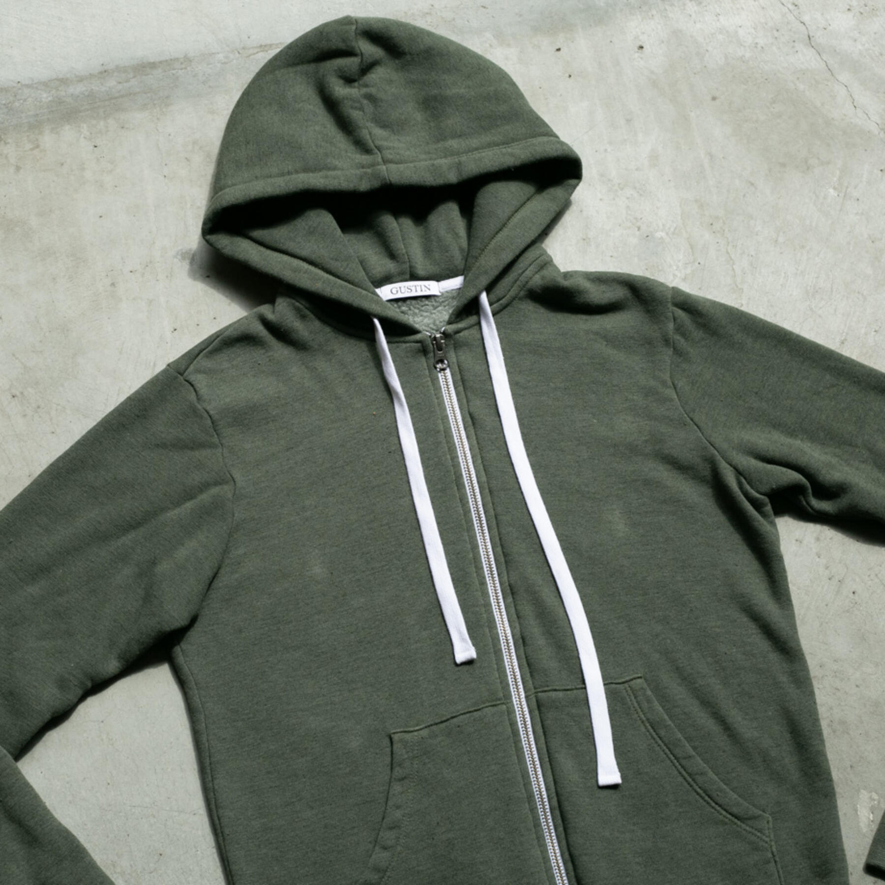 gustin twisted yarn fleece zip hoodie - army