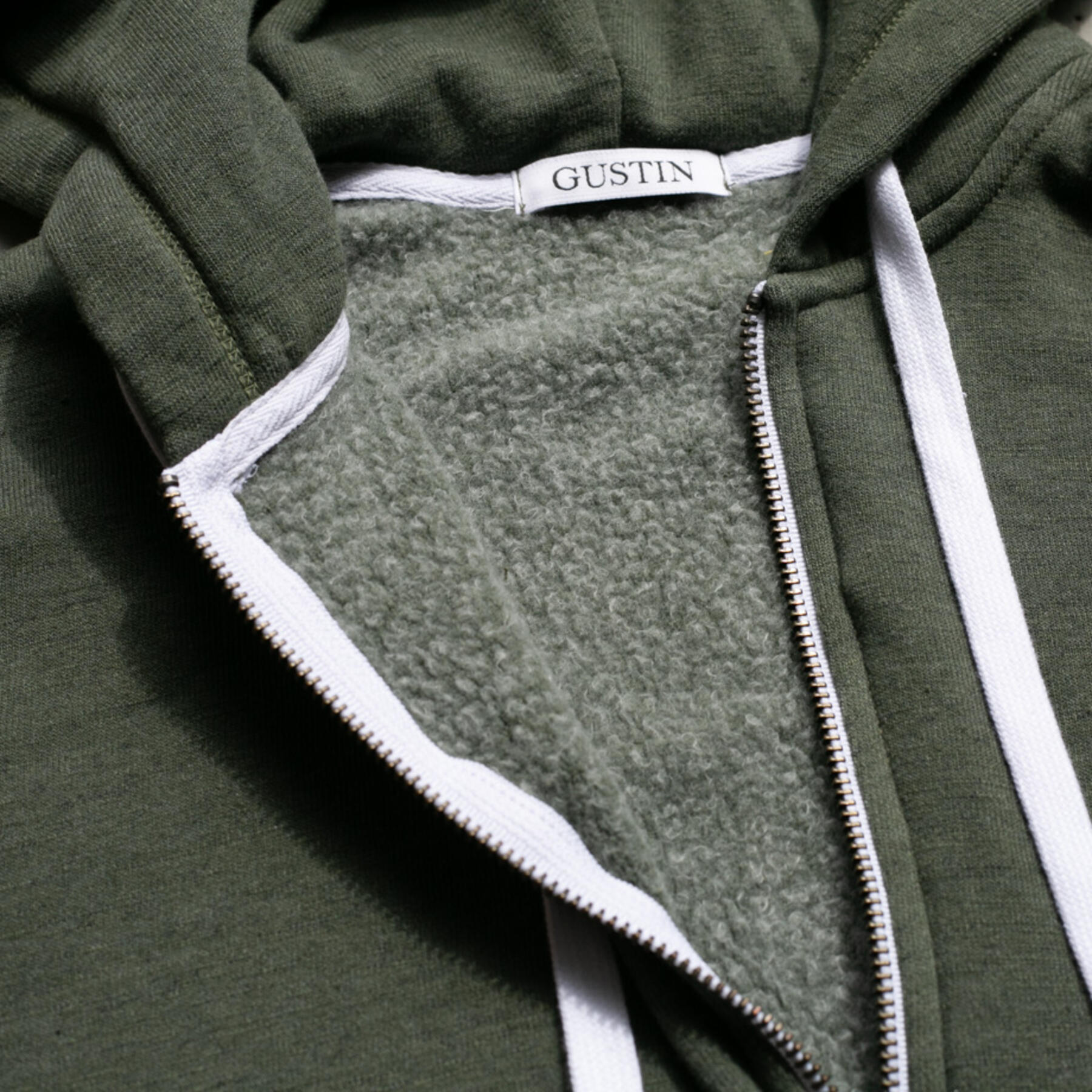 gustin twisted yarn fleece zip hoodie - army