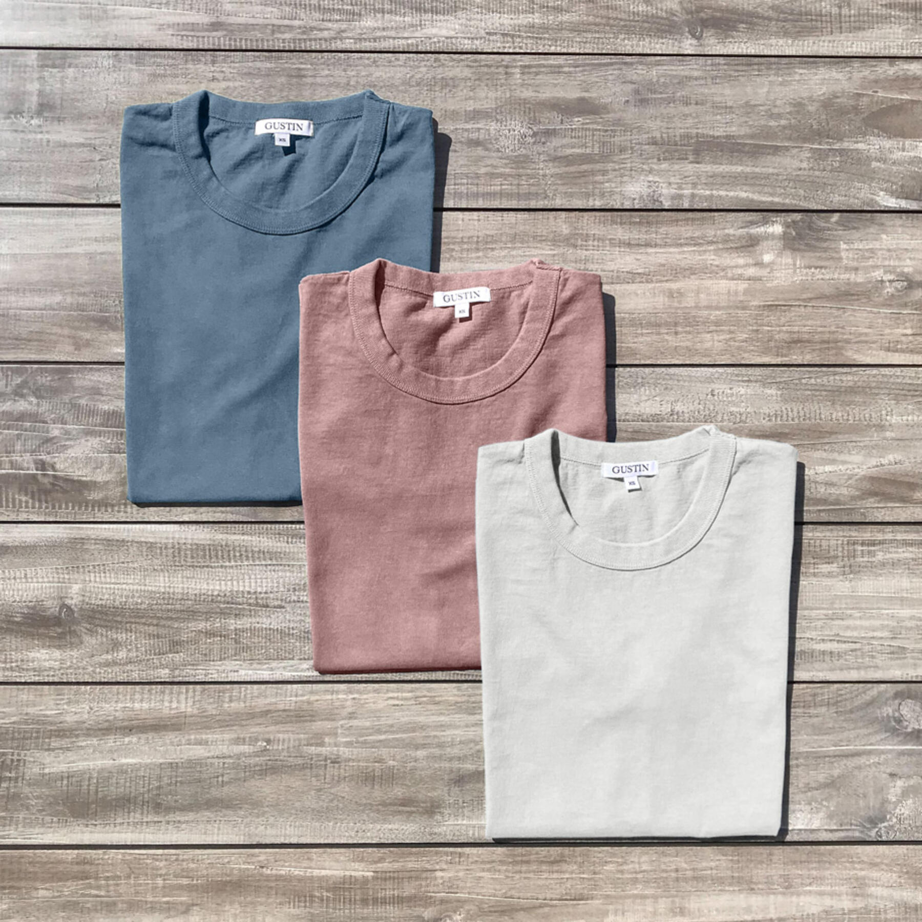 gustin heavyweight pigment dye t-shirt 3 pack (oatmeal, faded rose, ocean)