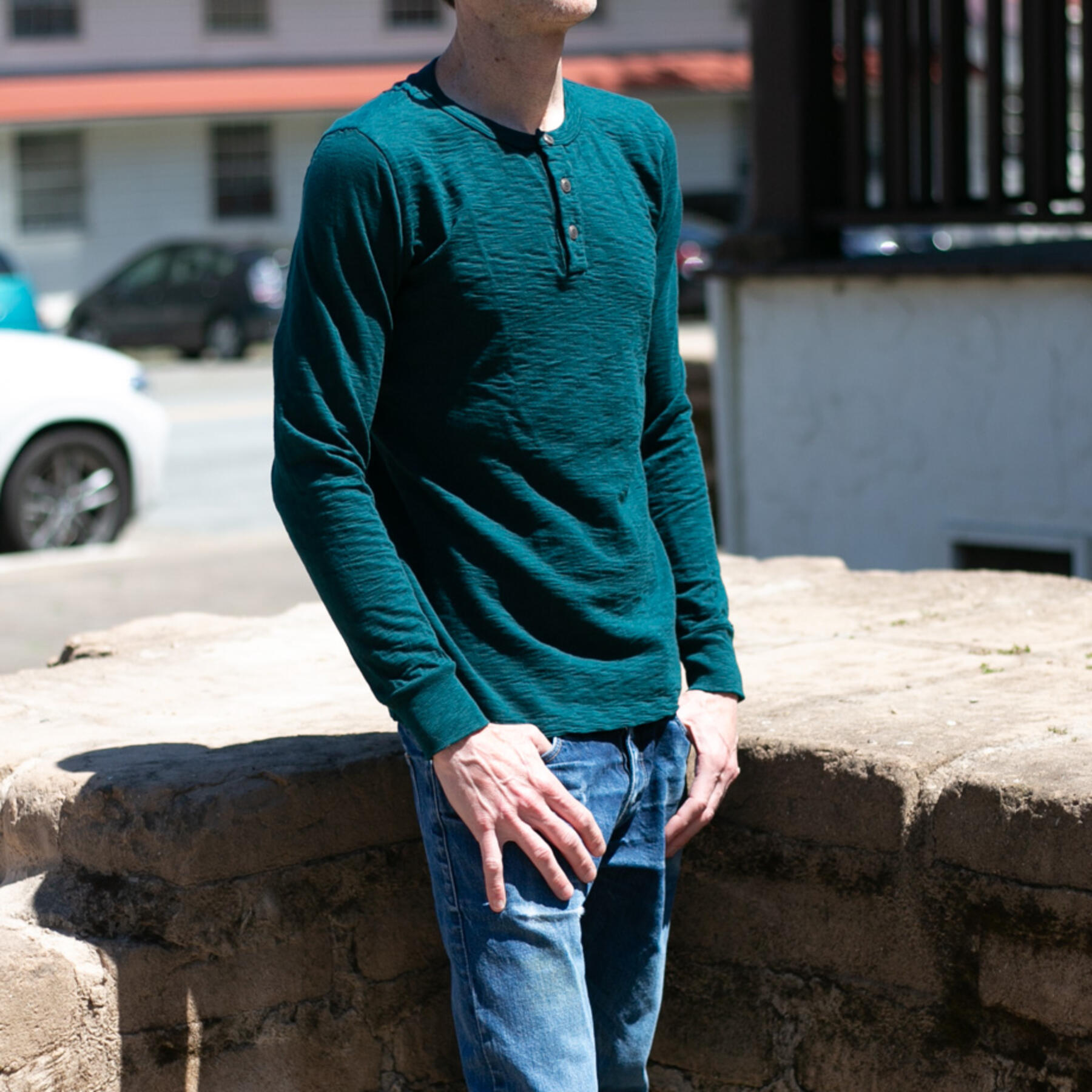 gustin big slub henley - teal