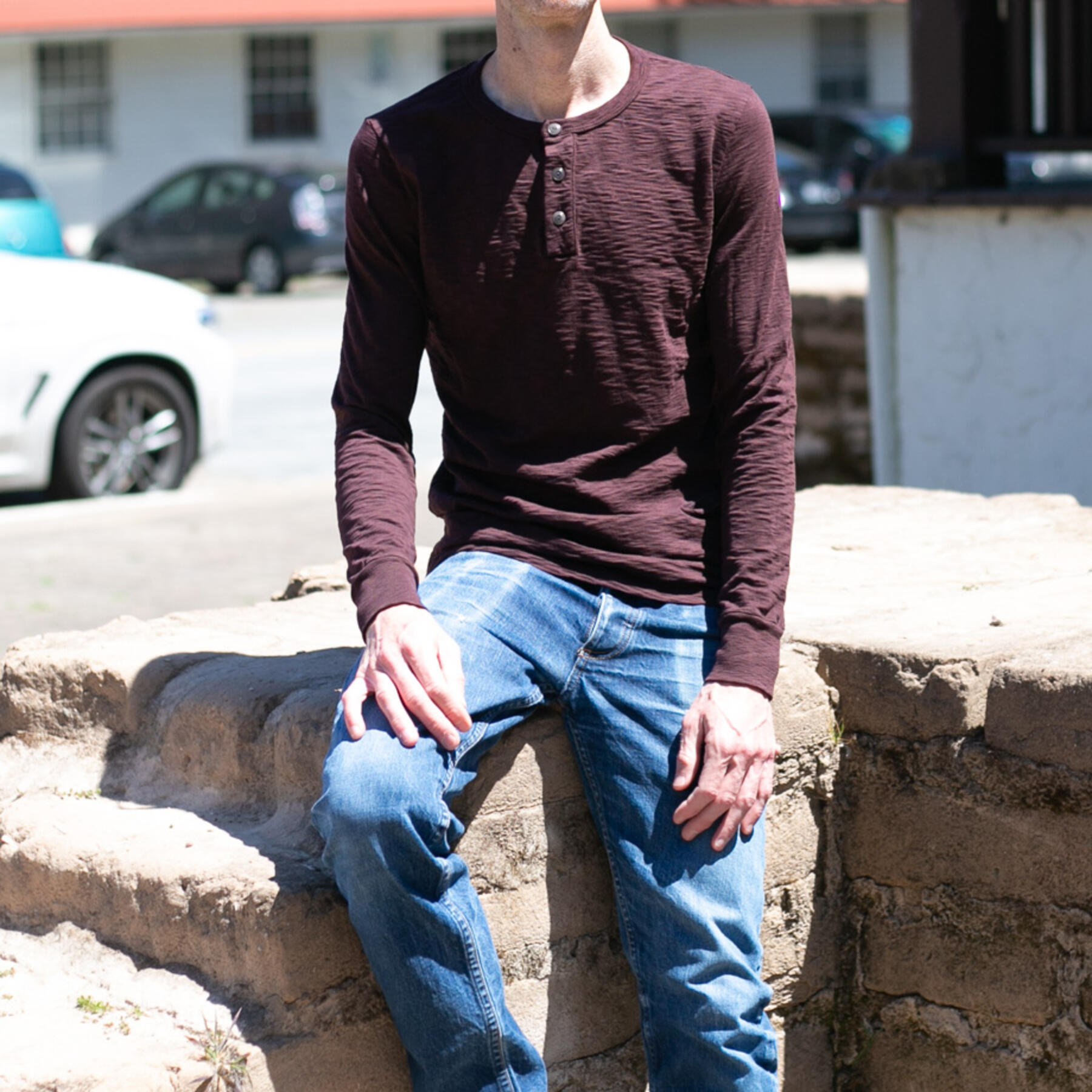 gustin big slub henley - oxblood