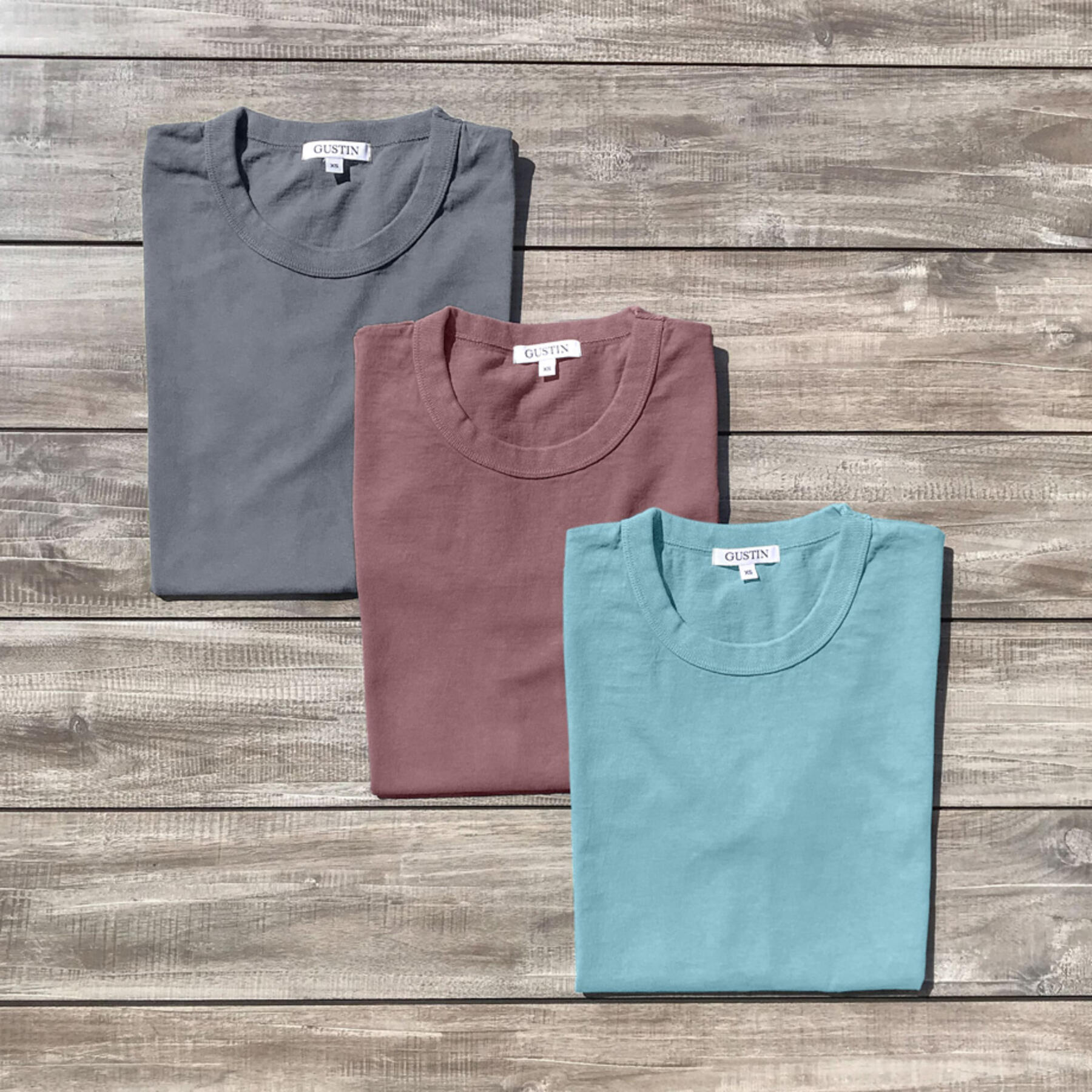 gustin heavyweight pigment dye t-shirt 3 pack (ash, seafoam, burgundy)