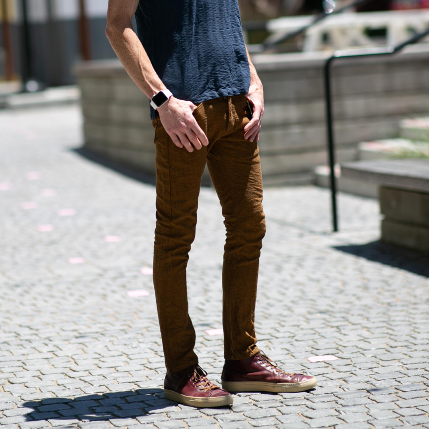 gustin #13 linen chambray 5 pocket - bright rust