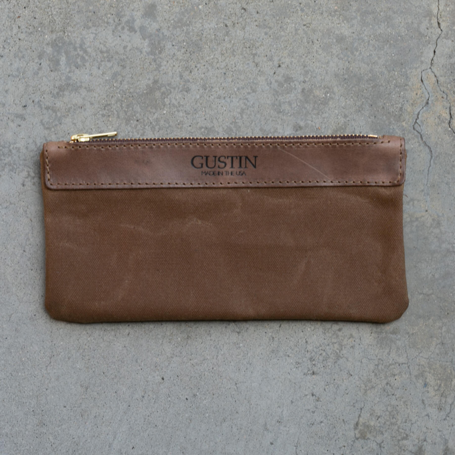 gustin brown waxed canvas utility pouch - small