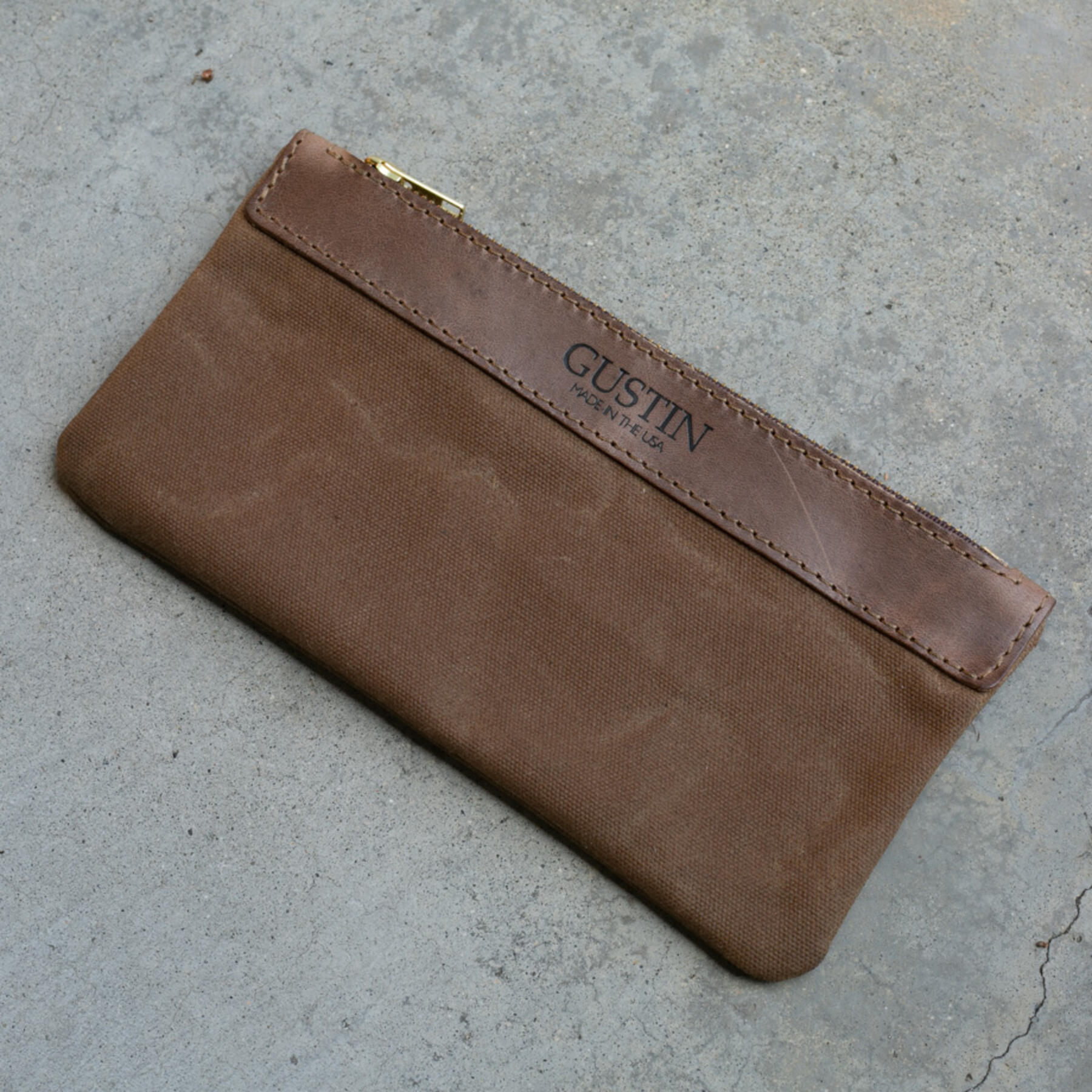 gustin brown waxed canvas utility pouch - small