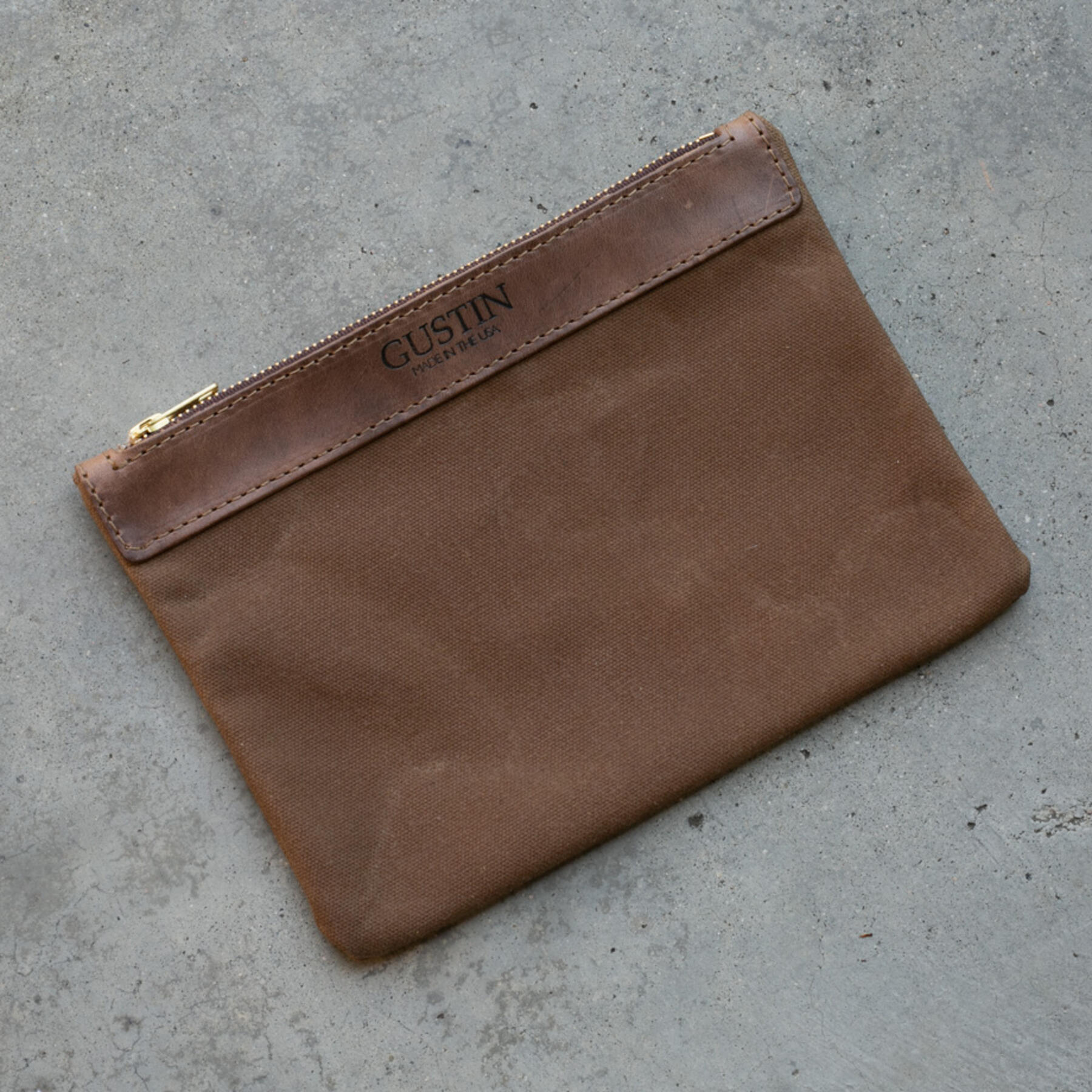 gustin brown waxed canvas utility pouch - large