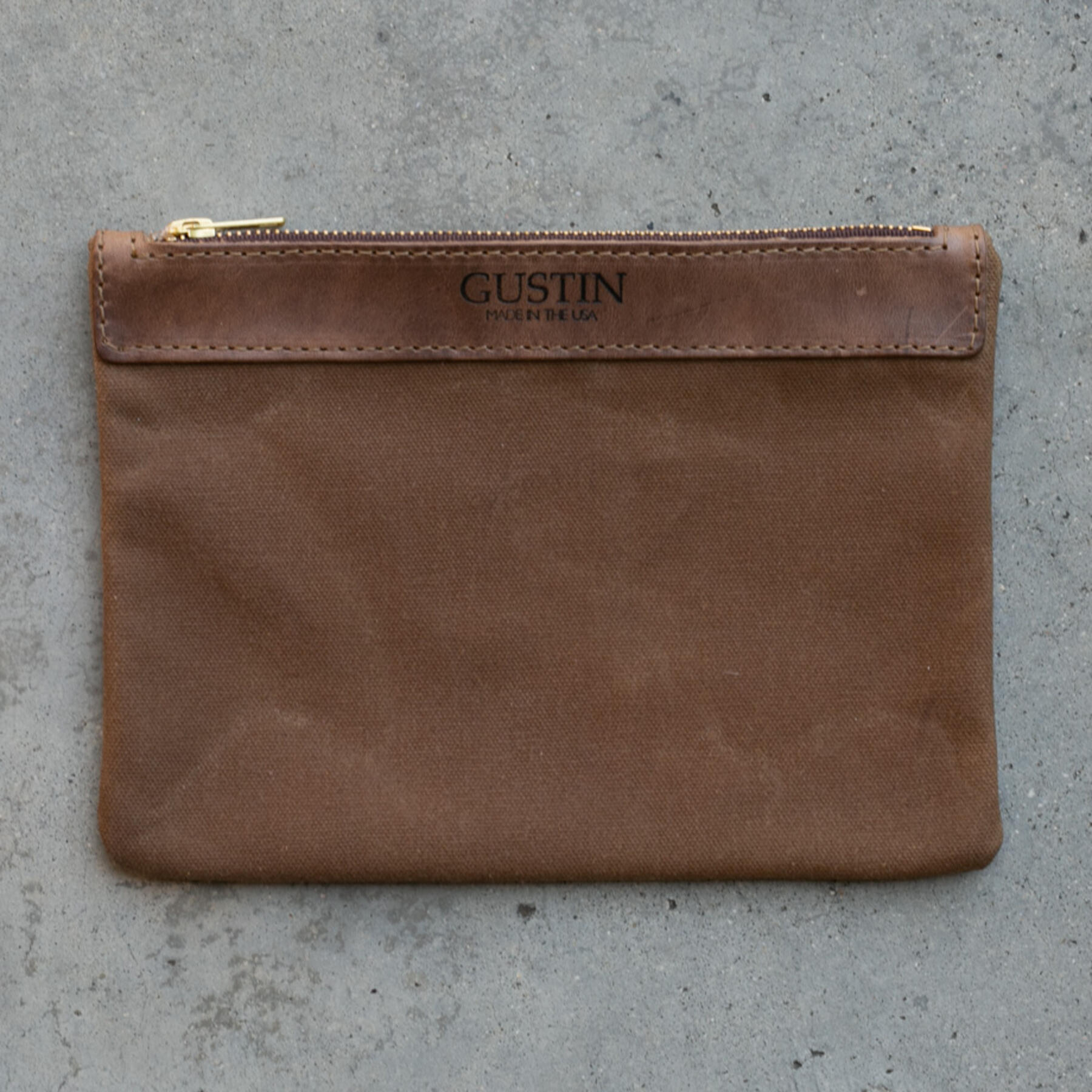 gustin brown waxed canvas utility pouch - large
