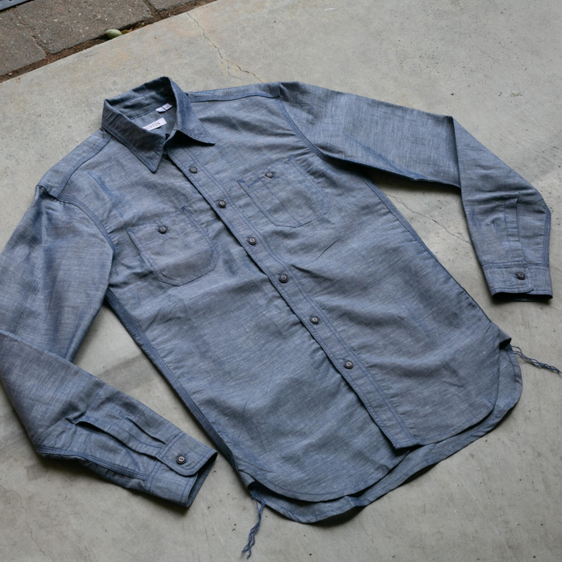 gustin #43 indigo linen chambray workshirt