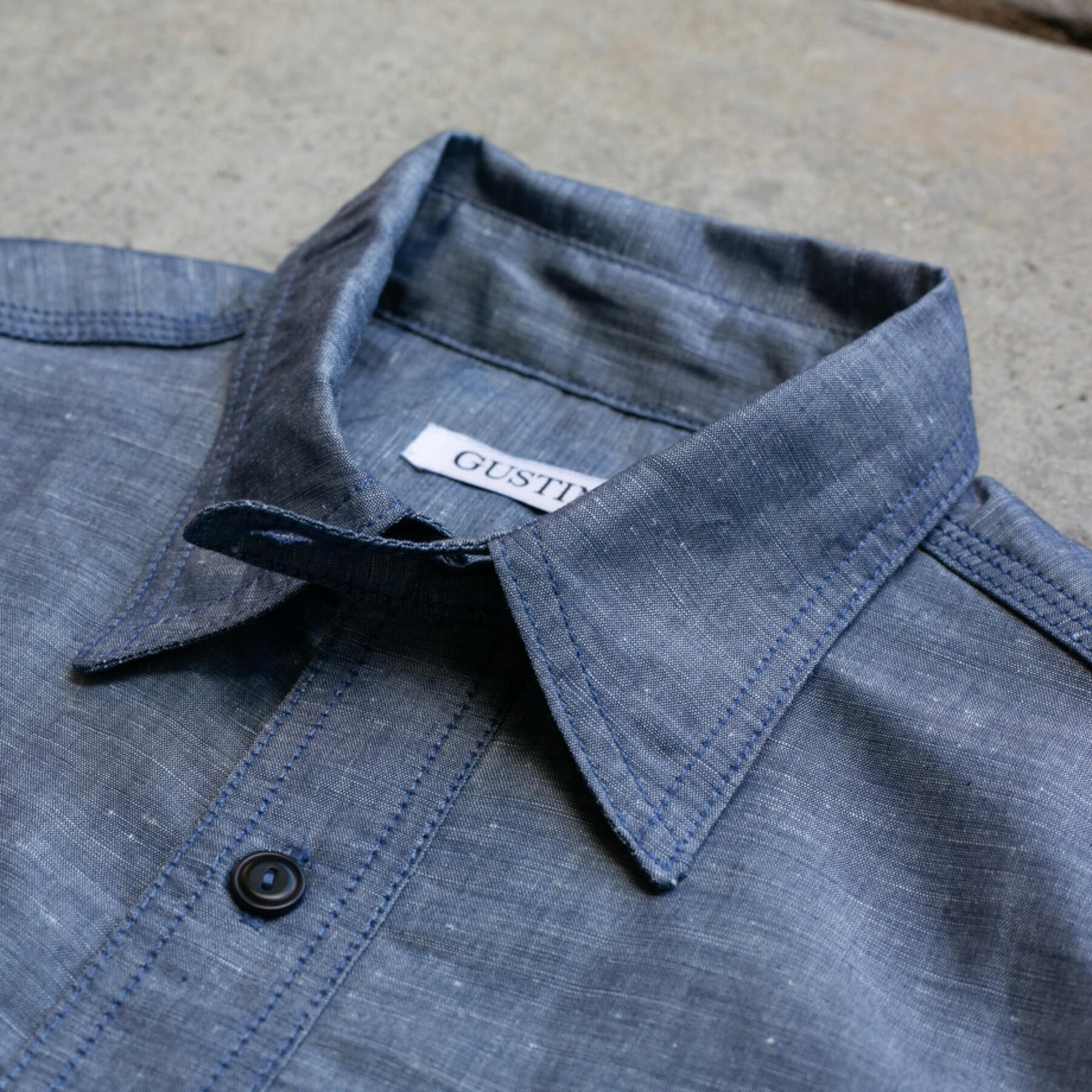 gustin #43 indigo linen chambray workshirt