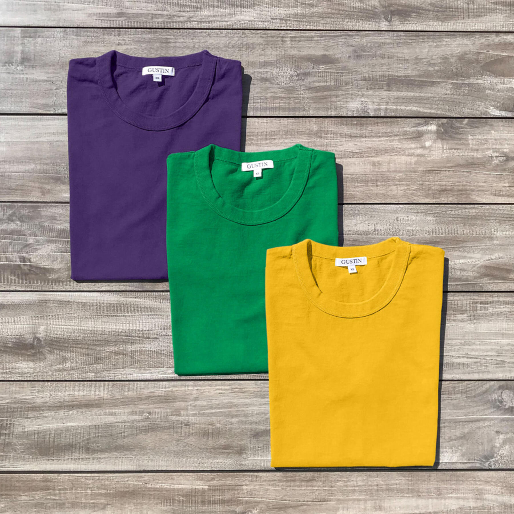 gustin heavyweight t-shirt 3 pack (kelly green, marigold, purple)