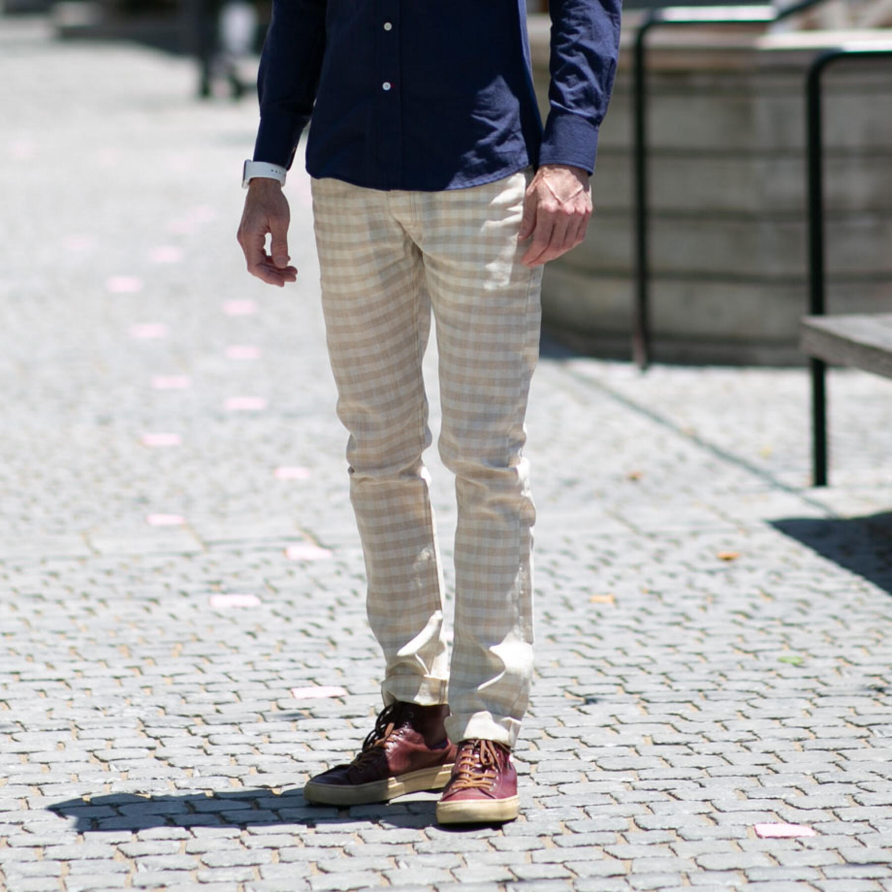 gustin #482 naturalxkhaki check selvedge