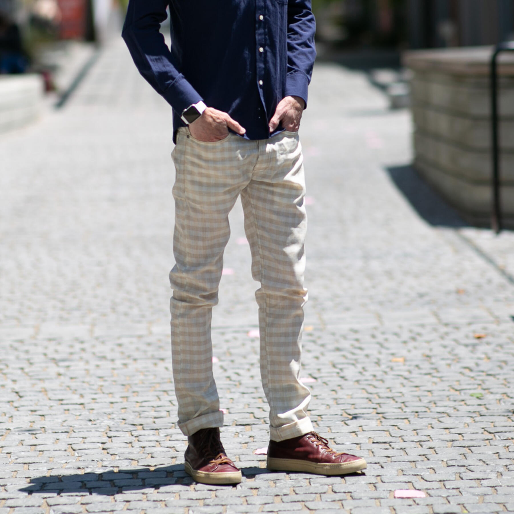 gustin #482 naturalxkhaki check selvedge