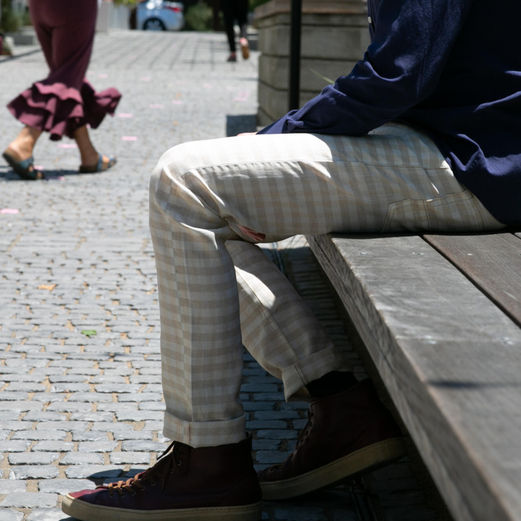 gustin #482 naturalxkhaki check selvedge