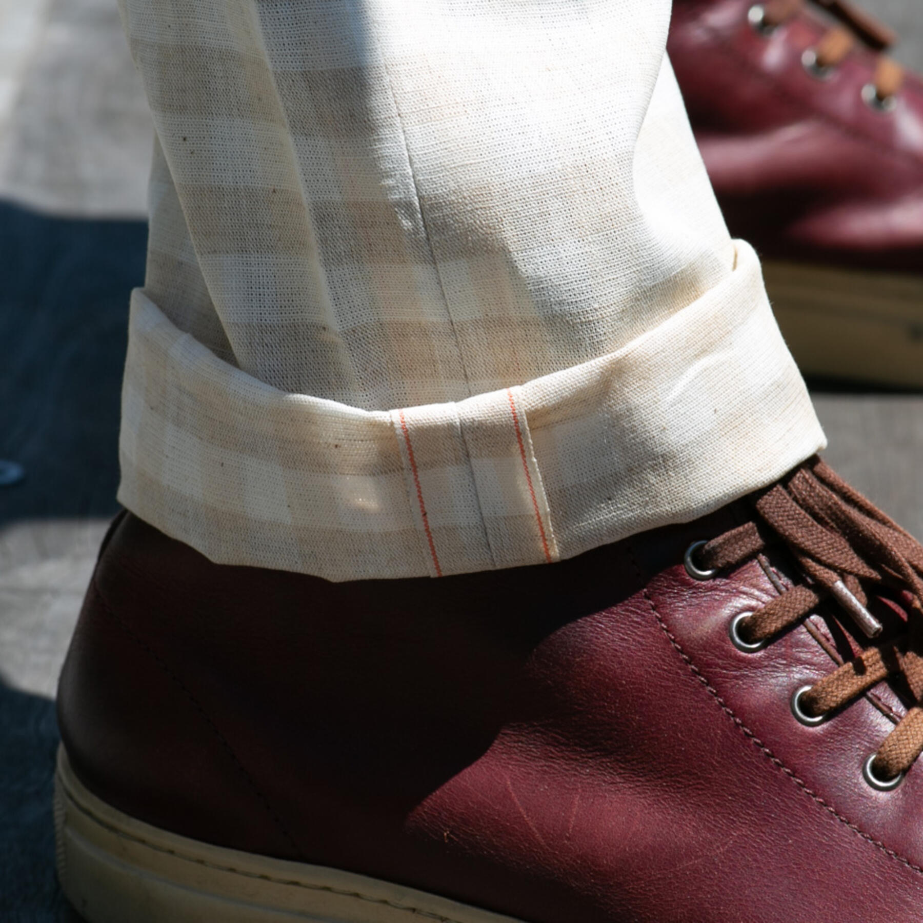 gustin #482 naturalxkhaki check selvedge