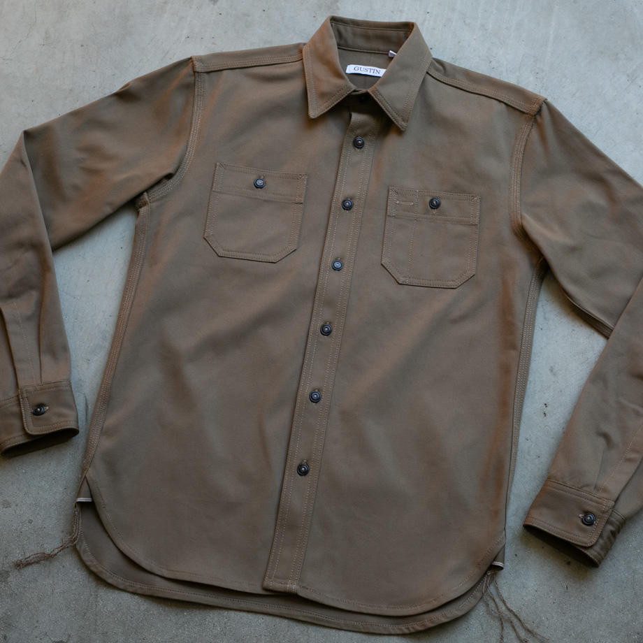 gustin #46 brown olive selvedge workshirt