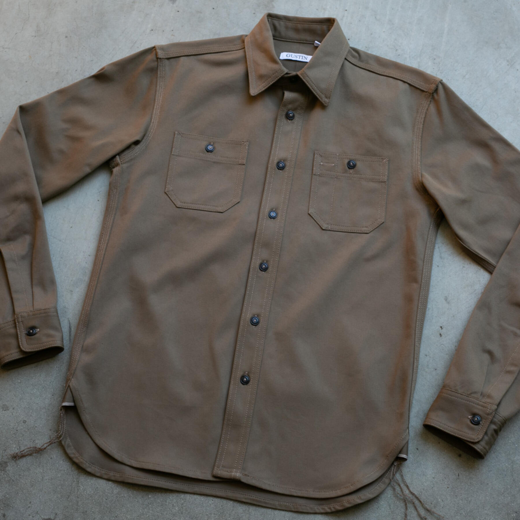 gustin #46 brown olive selvedge workshirt
