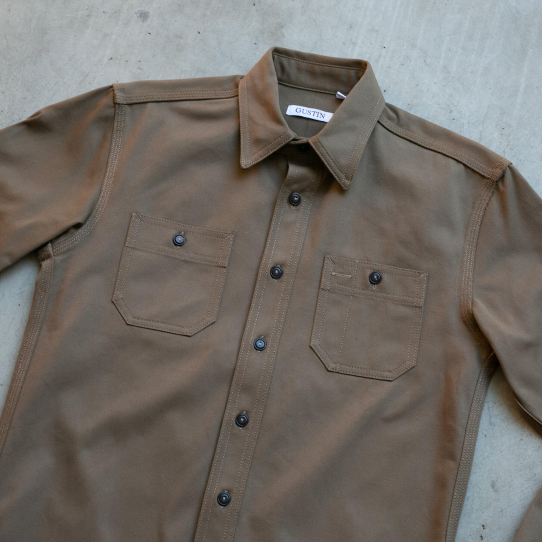 gustin #46 brown olive selvedge workshirt