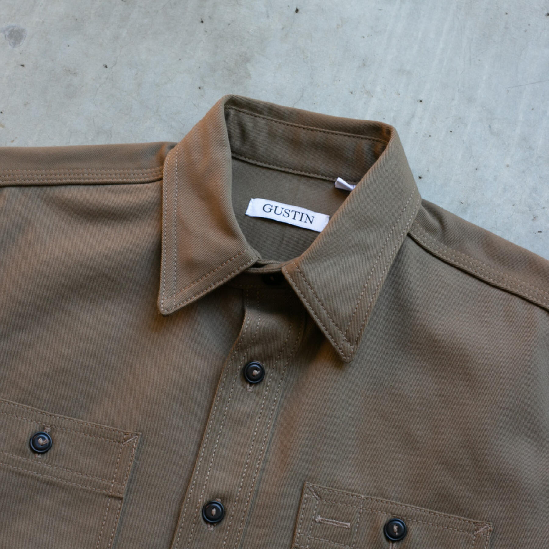 gustin #46 brown olive selvedge workshirt