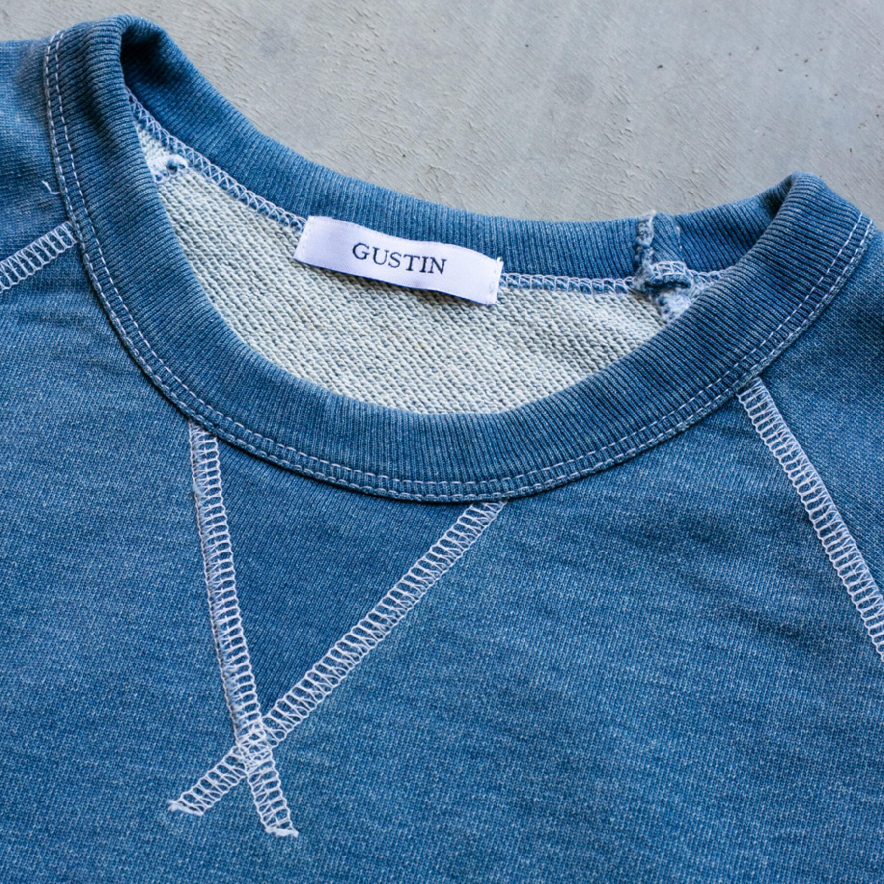 gustin vintage indigo white stitch sweatshirt