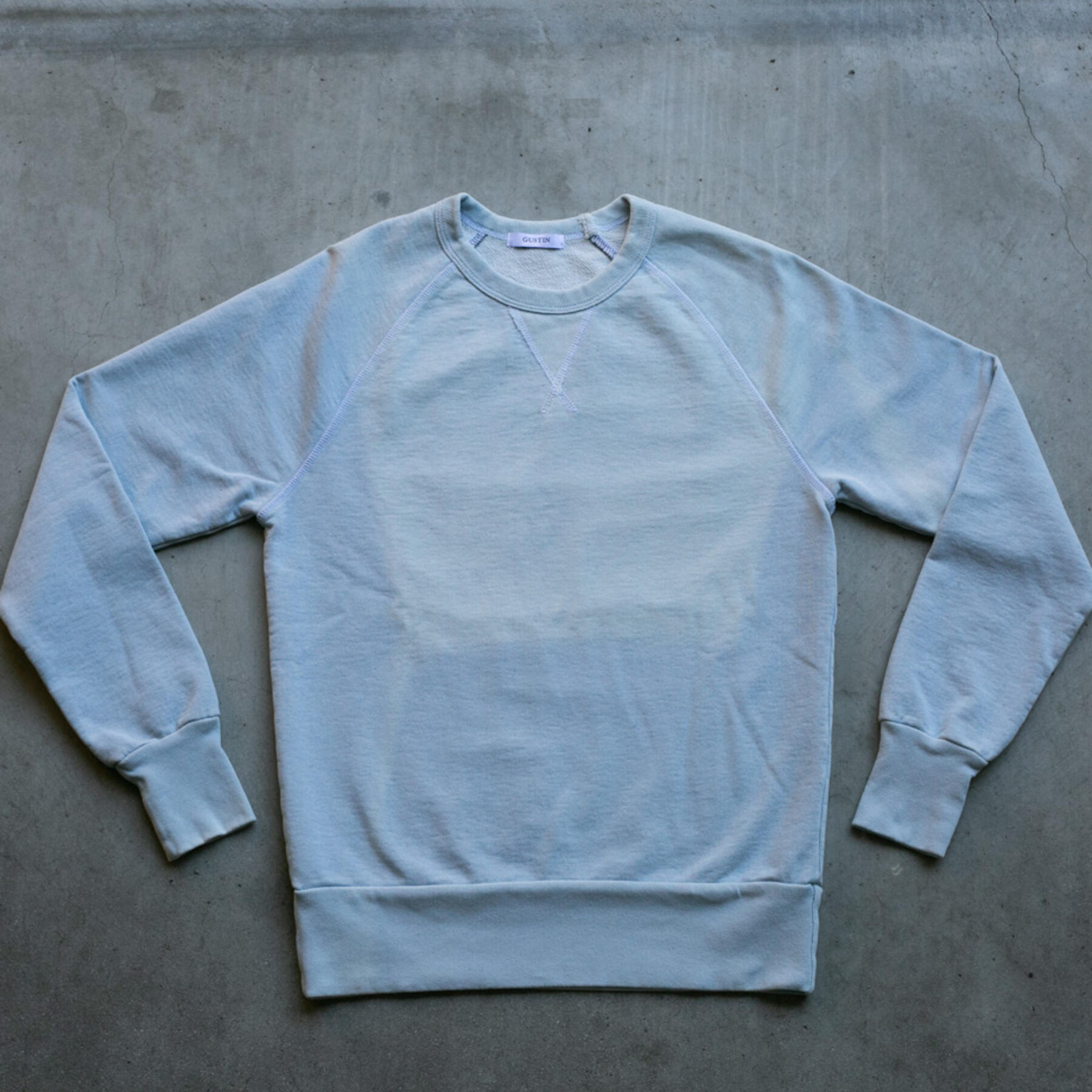 gustin sun fade indigo white stitch sweatshirt