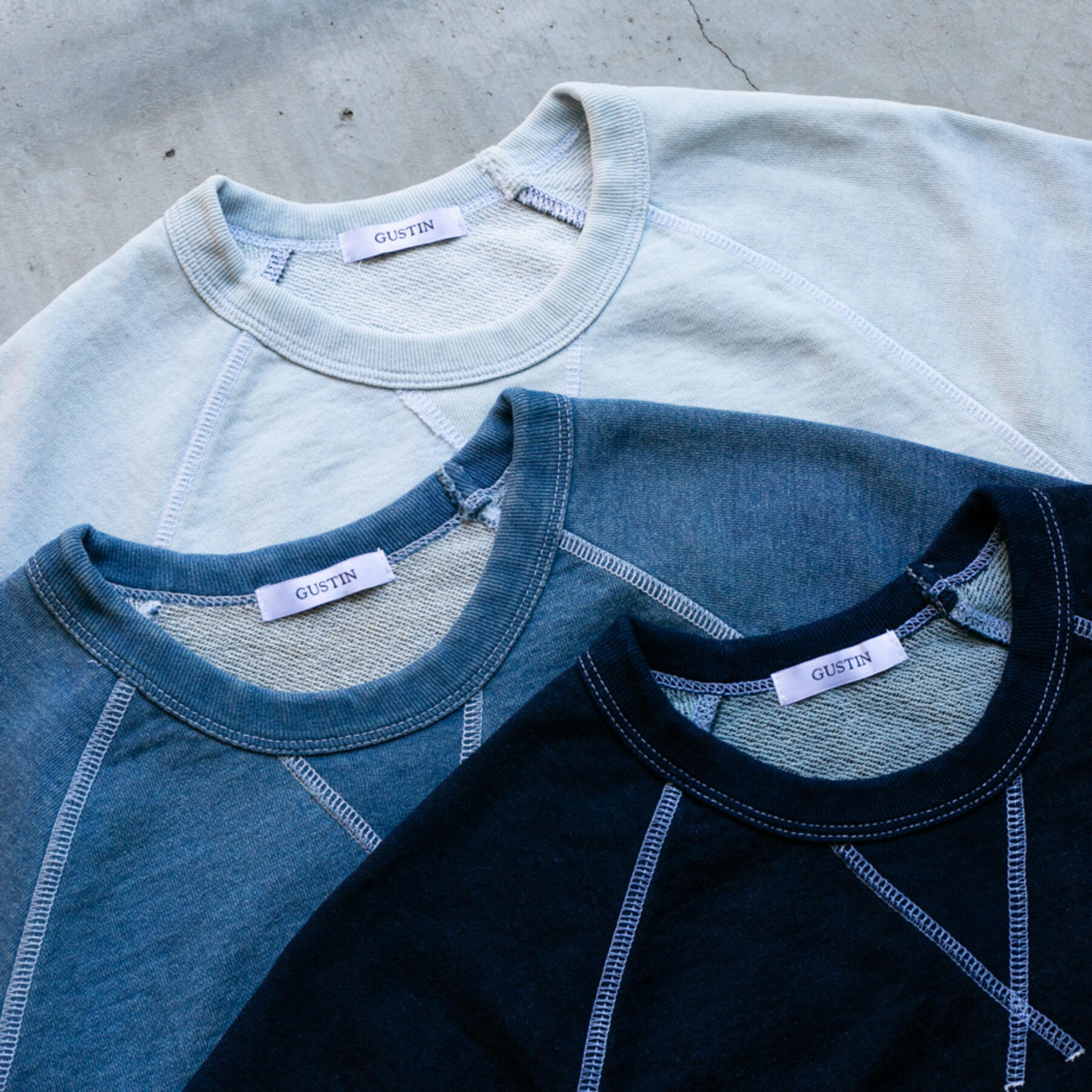 gustin indigo dyed white stitch sweatshirt 3 pack