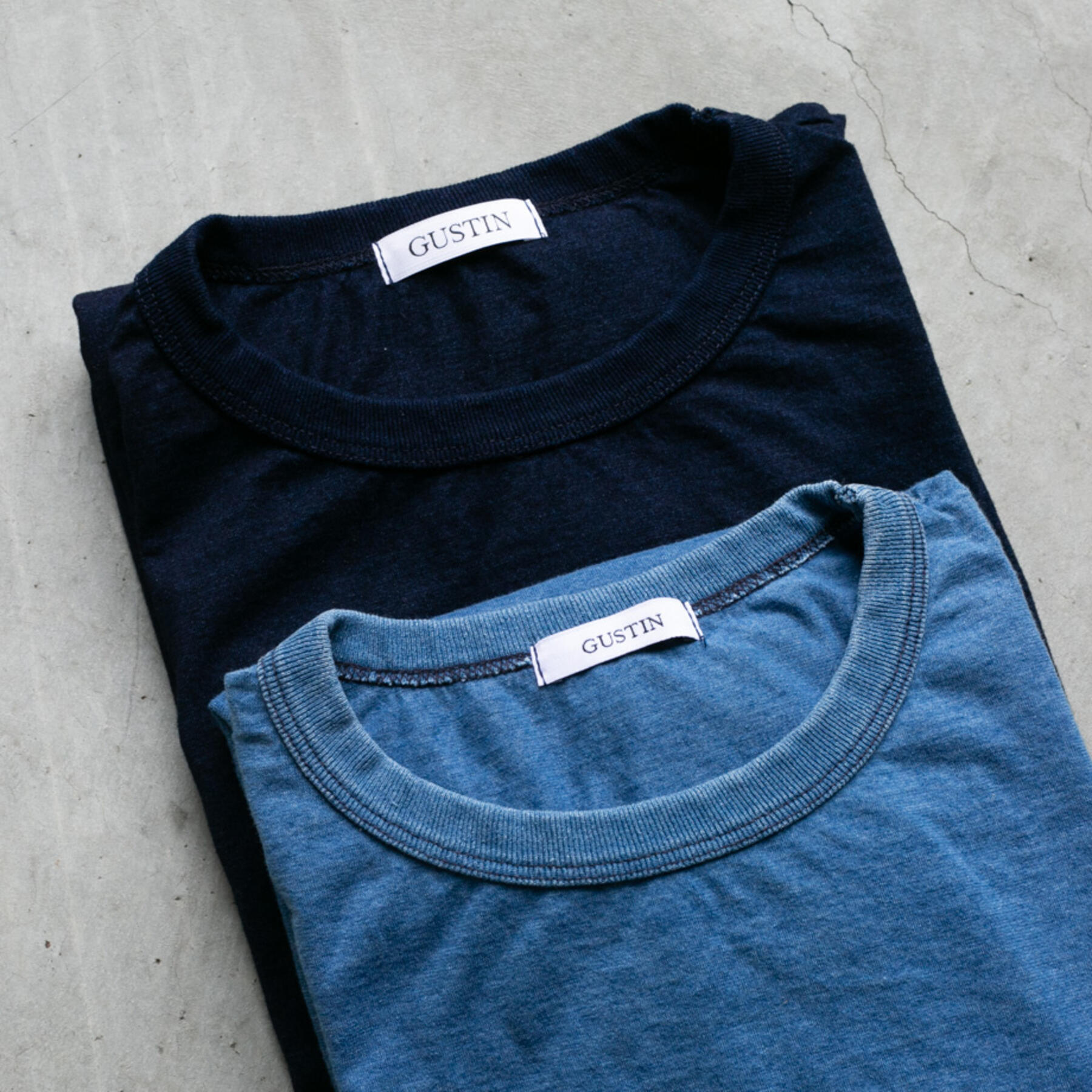 gustin indigo dyed long sleeve t-shirt 2 pack - (dark, vintage)