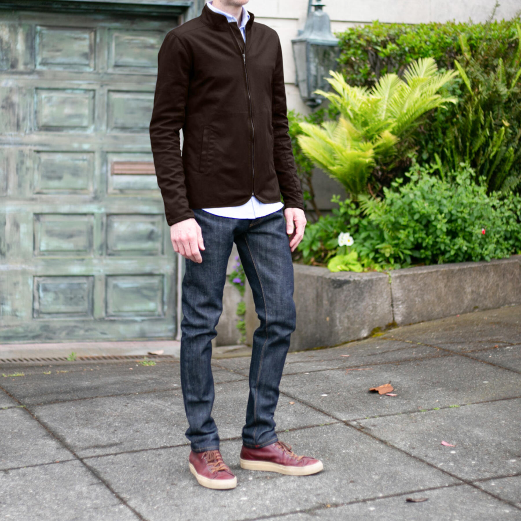 gustin shell jacket - brown stretch twill