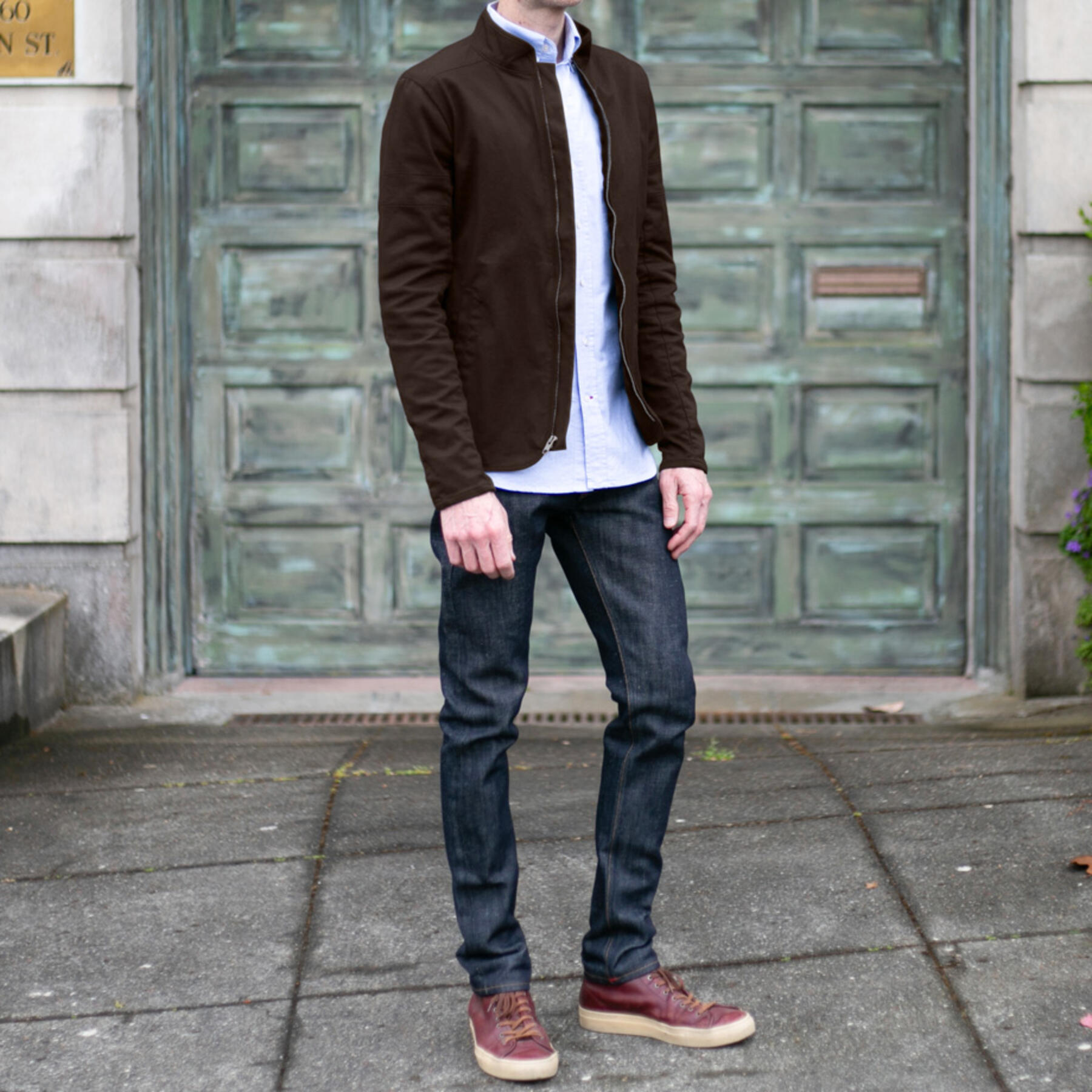 gustin shell jacket - brown stretch twill