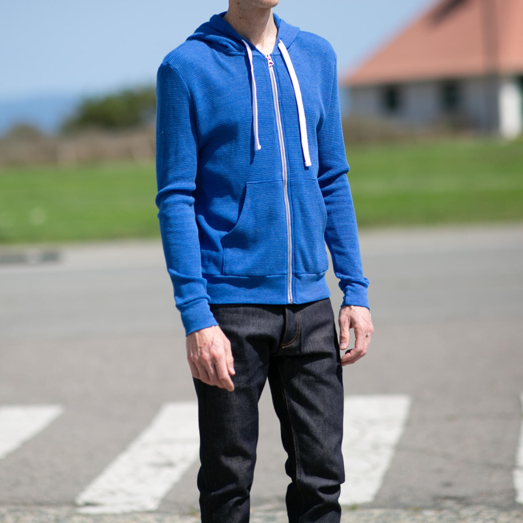 gustin waffle zip hoodie - cobalt