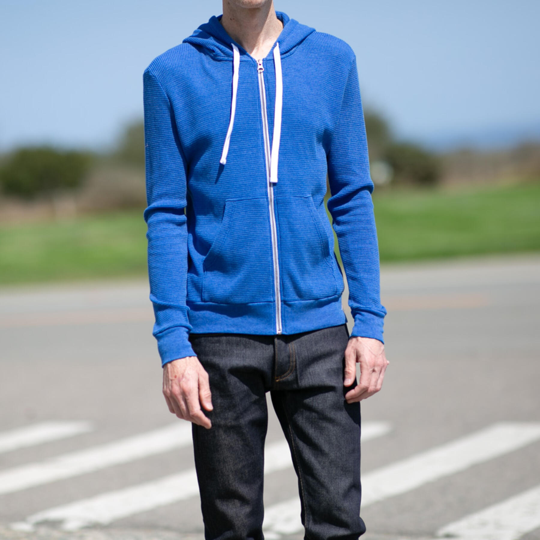 gustin waffle zip hoodie - cobalt
