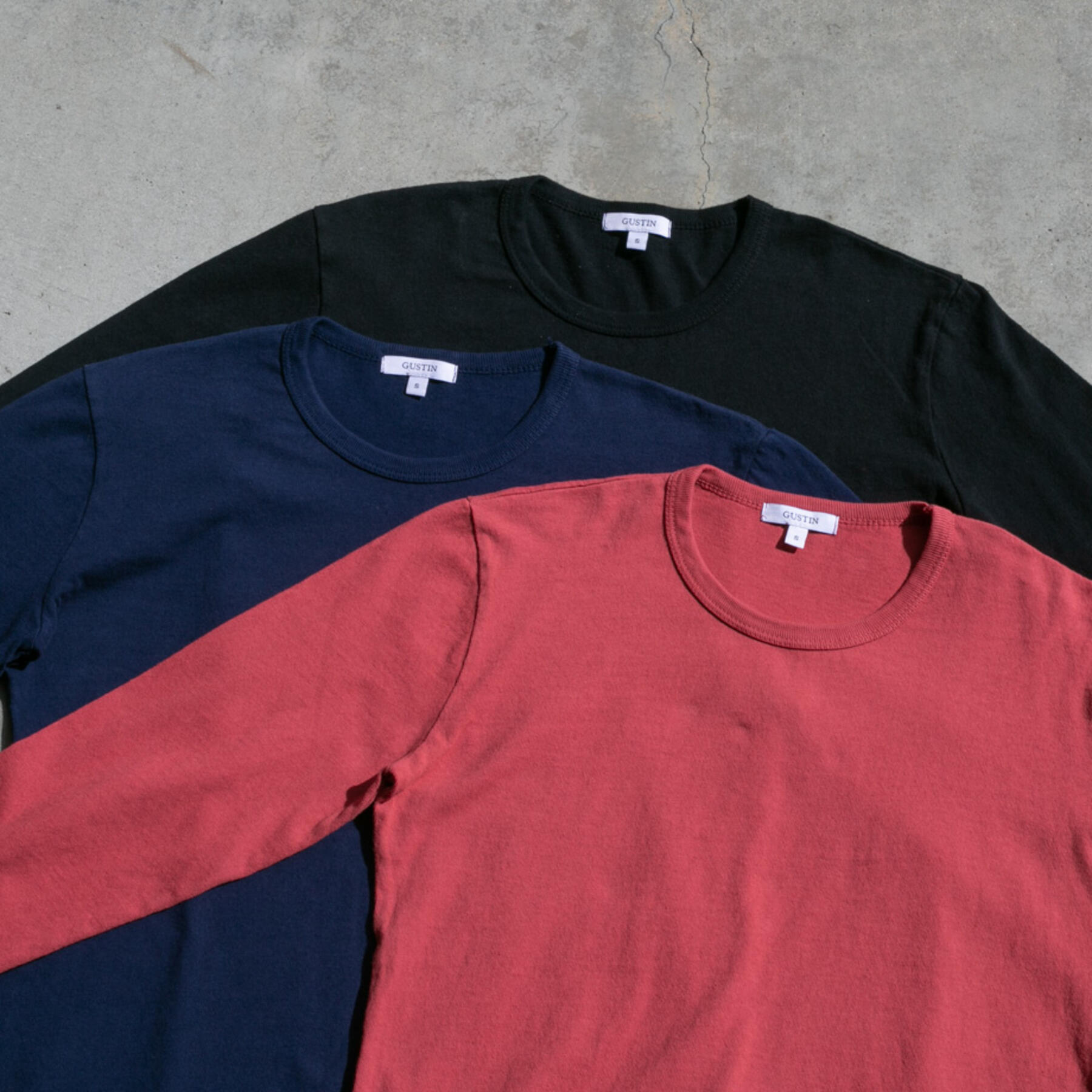 gustin long sleeve heavyweight t-shirt 3 pack (navy, red, black)