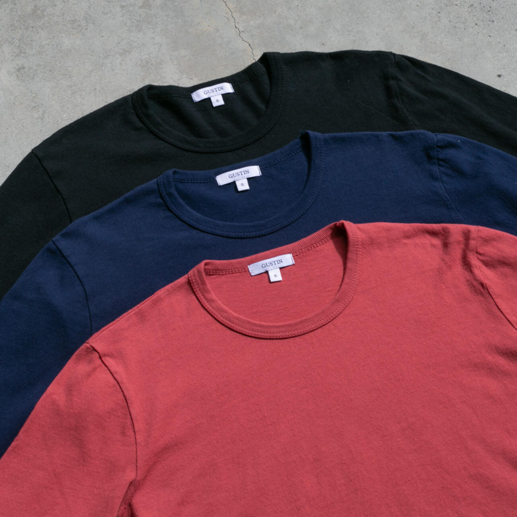 gustin long sleeve heavyweight t-shirt 3 pack (navy, red, black)