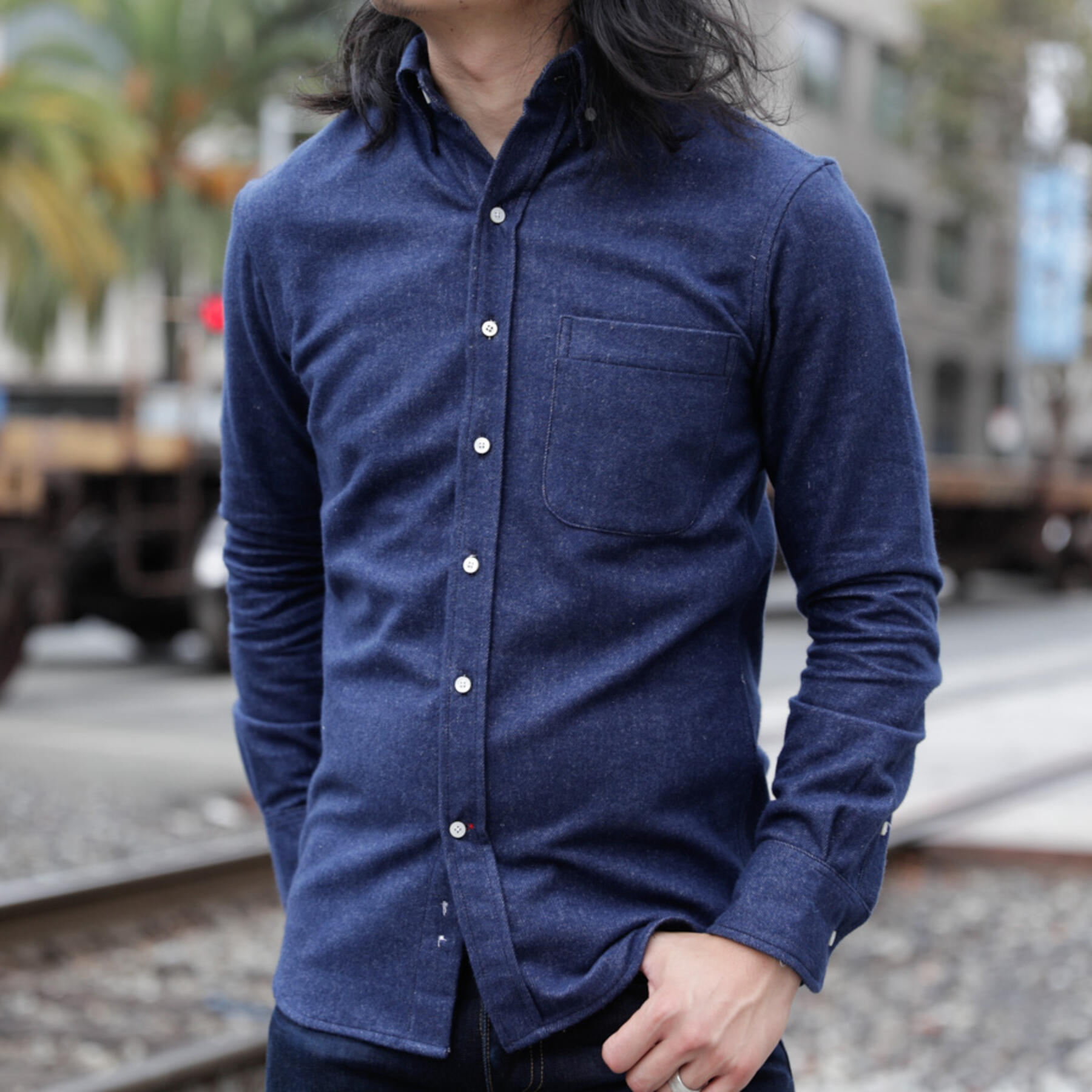 gustin #781 heather brushed twill - deep blue