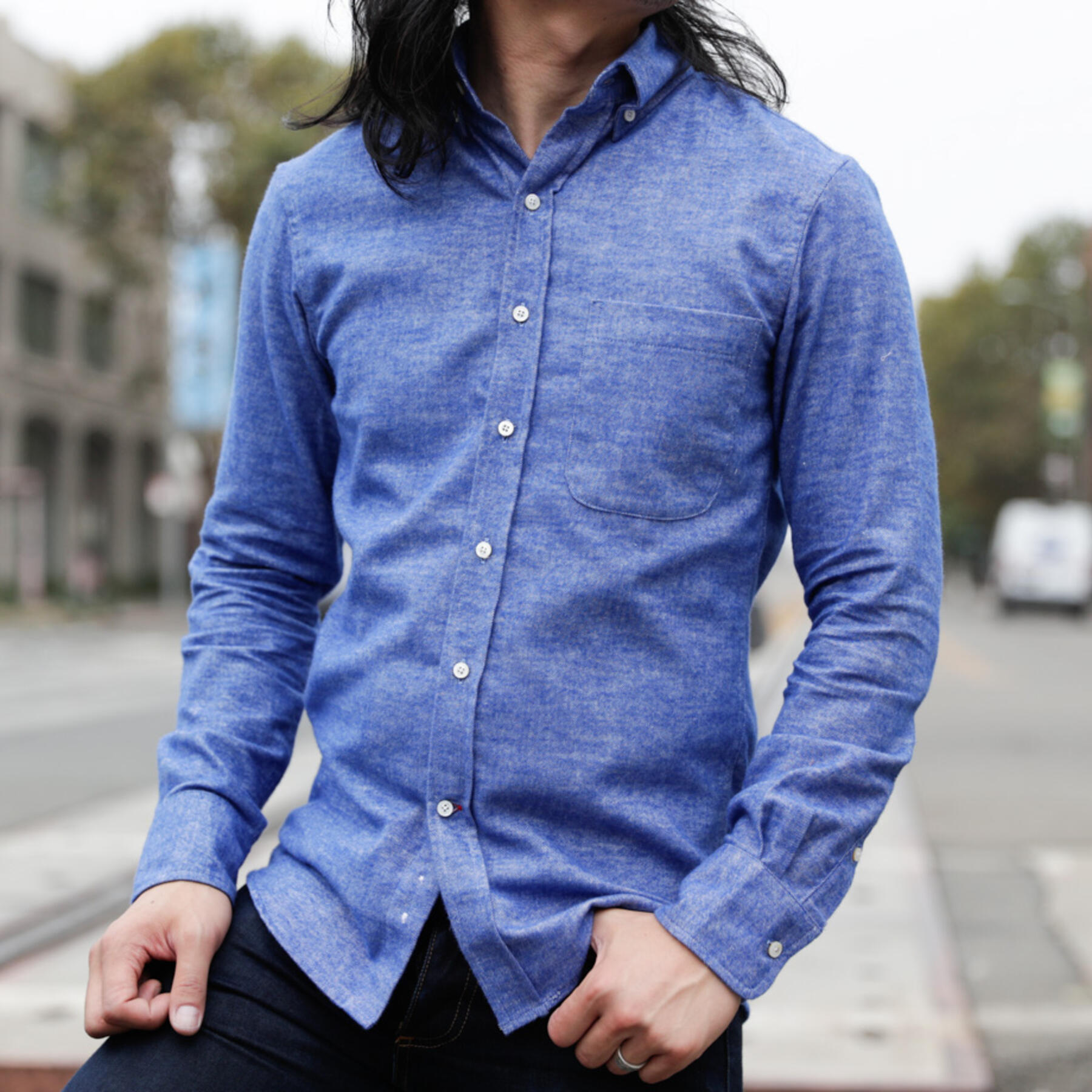 gustin #783 heather brushed twill - blue cloud