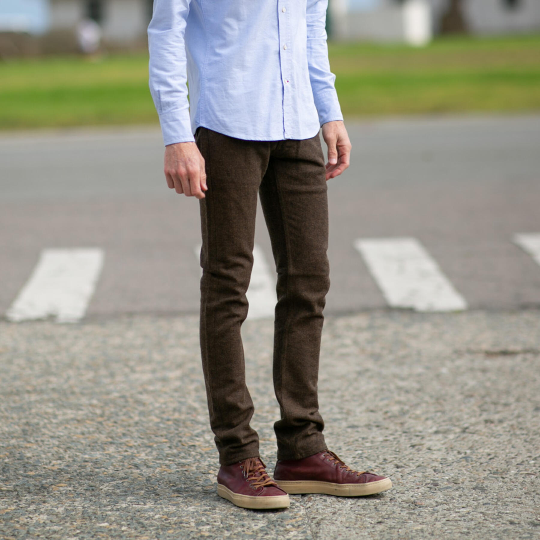 gustin #48 wool herringbone 5 pocket - brown x black