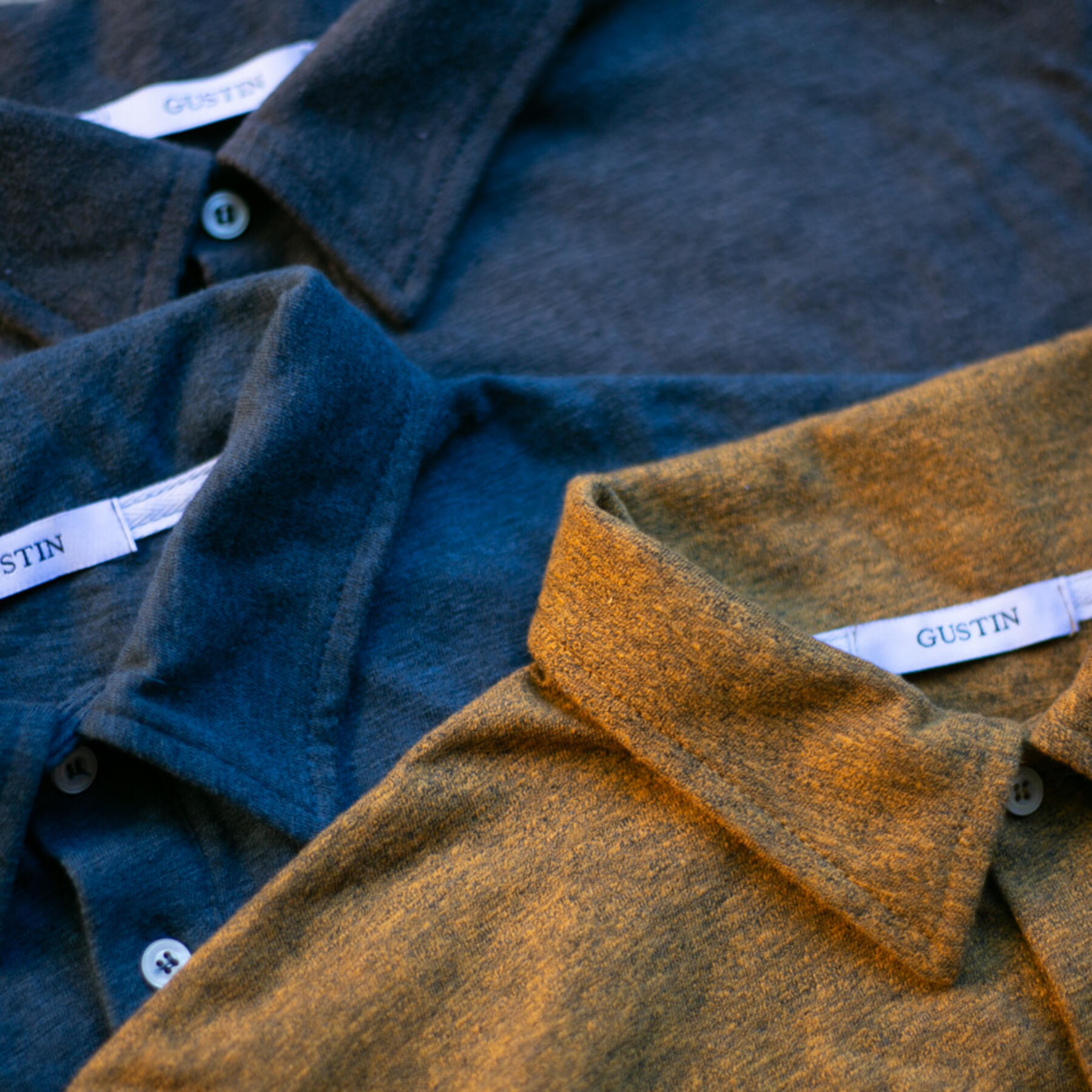 gustin twisted yarn polo 3 pack (saffron, ocean, charcoal)