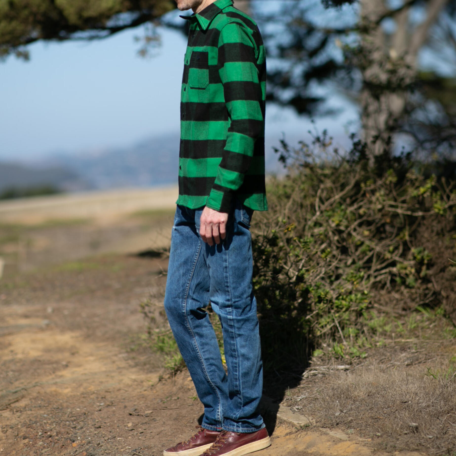 gustin #52 selvedge big flannel workshirt - greenxblack