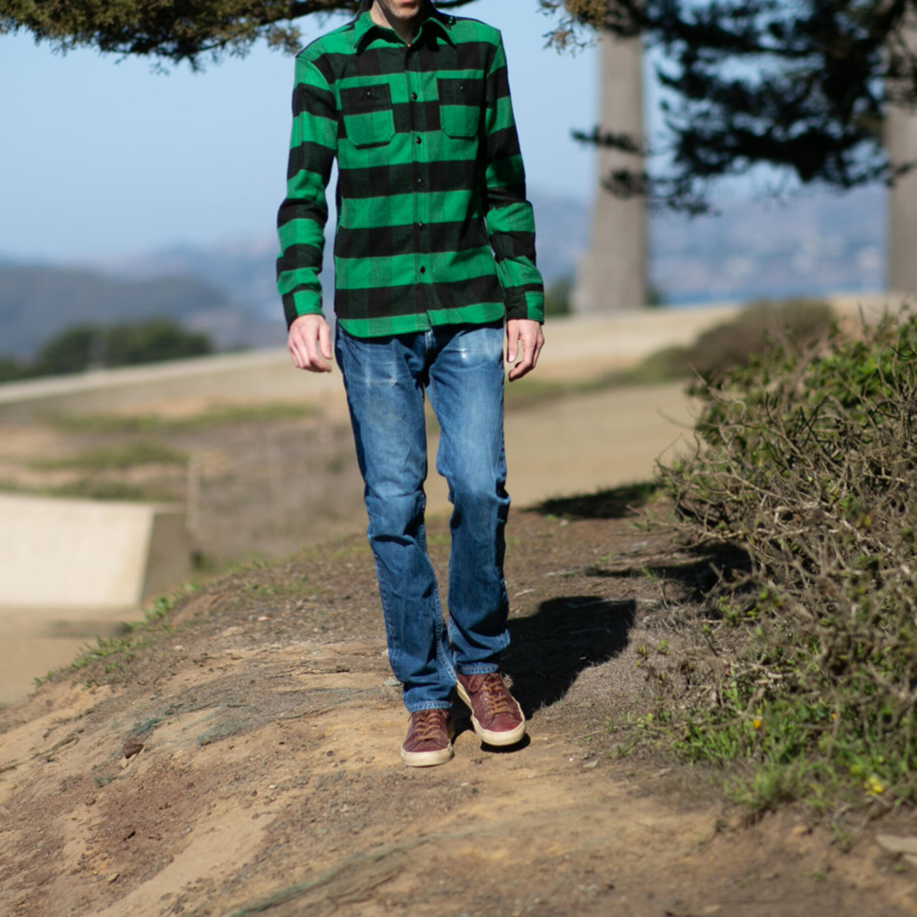 gustin #52 selvedge big flannel workshirt - greenxblack
