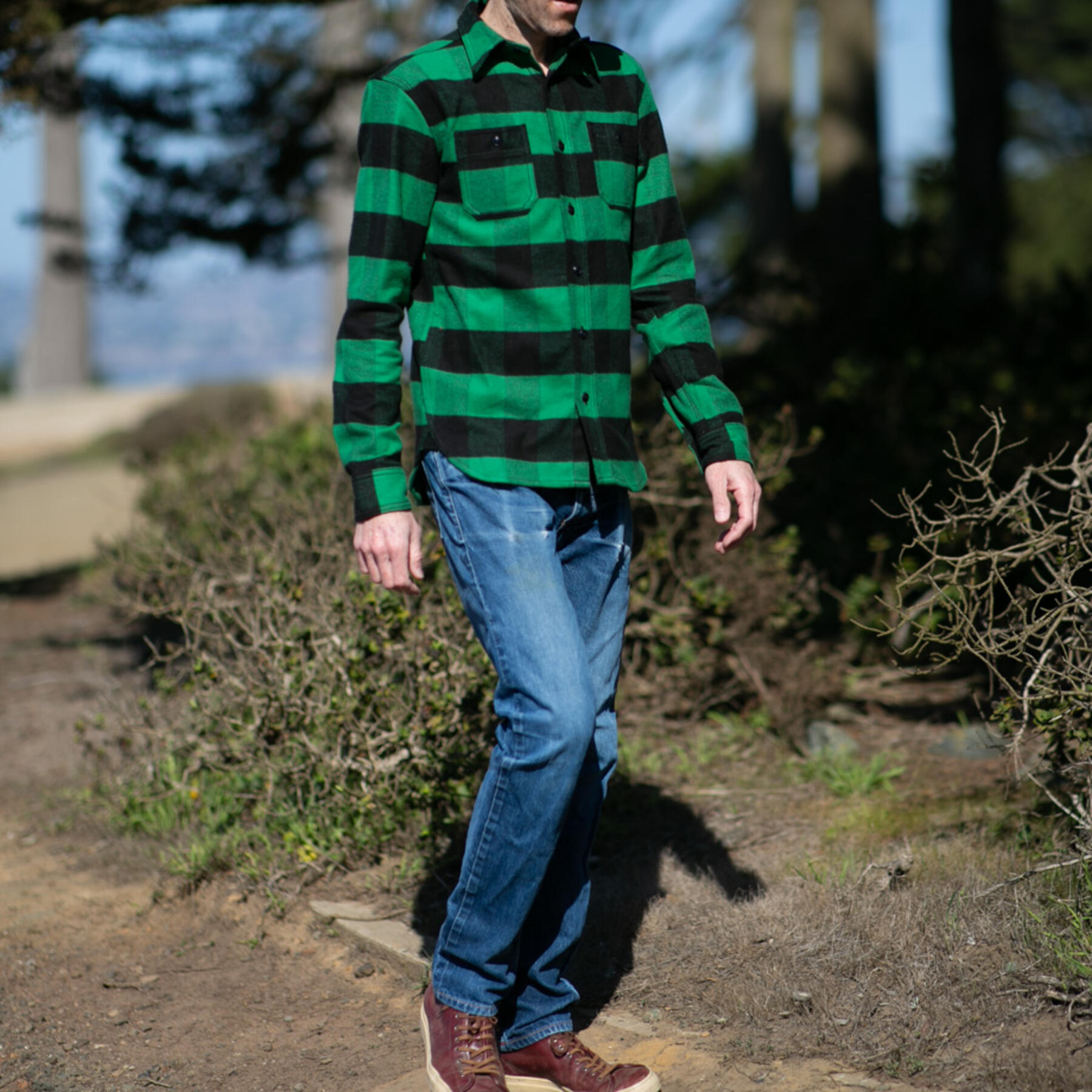 gustin #52 selvedge big flannel workshirt - greenxblack