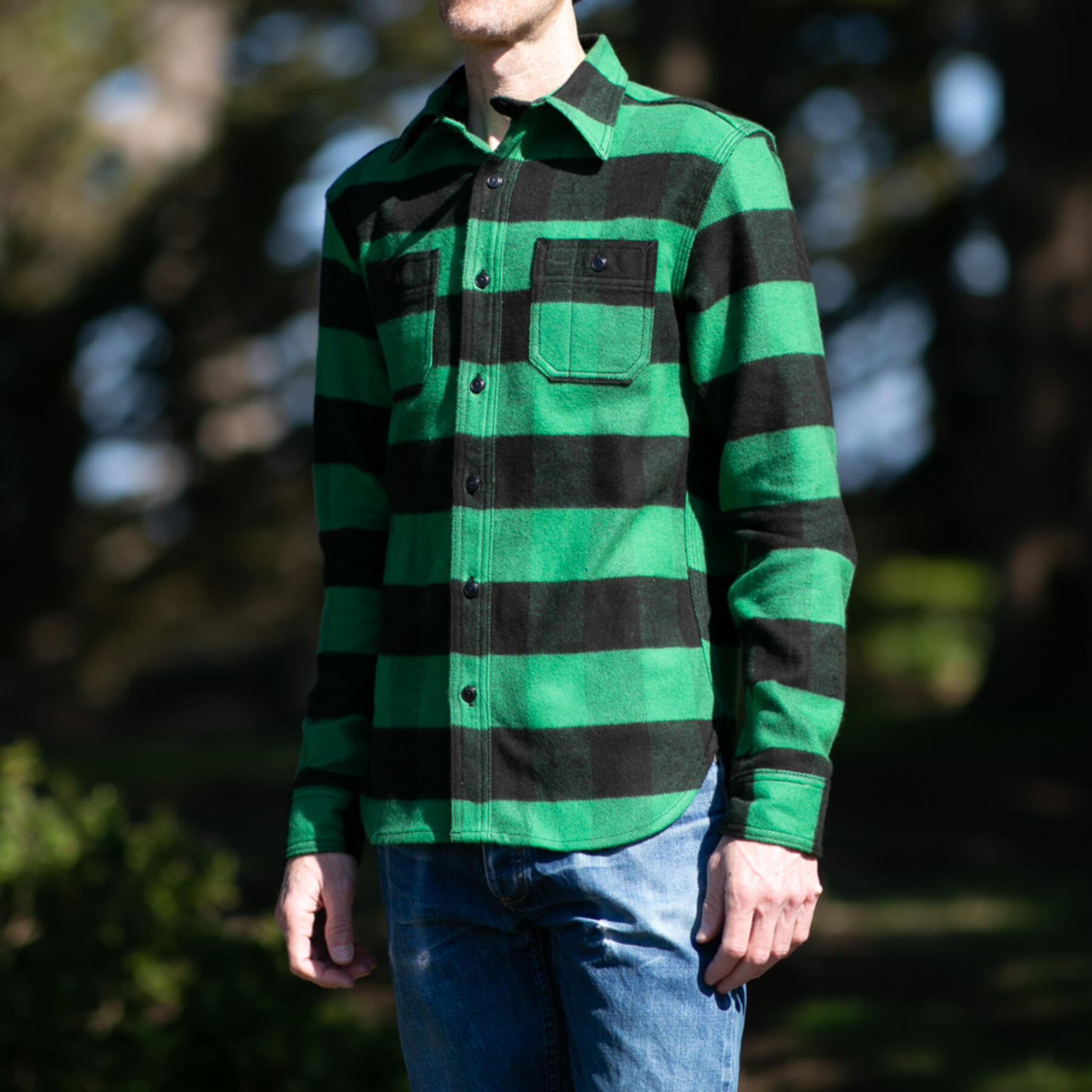 gustin #52 selvedge big flannel workshirt - greenxblack