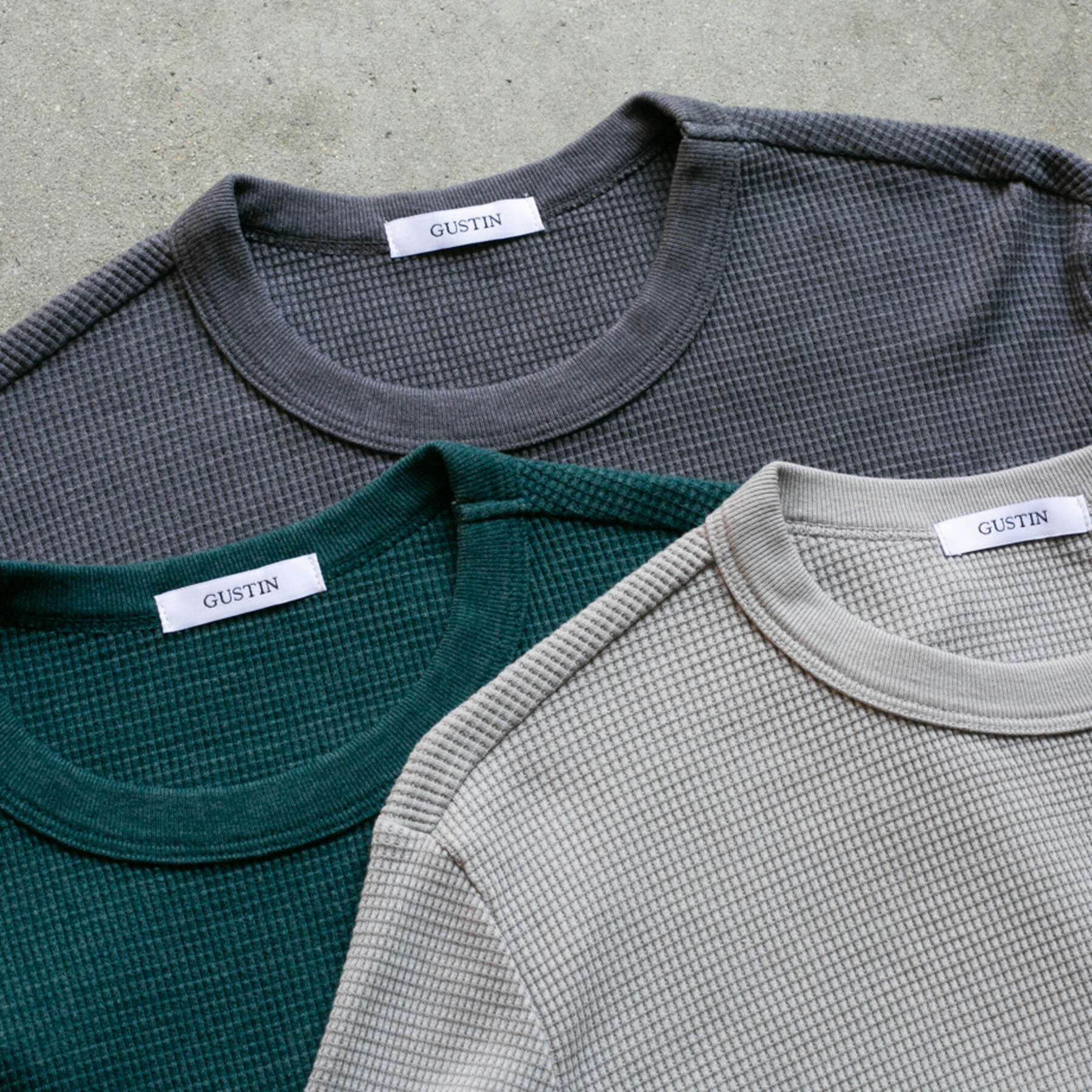 gustin waffle crewneck 3pk (titanium, teal, smoke)