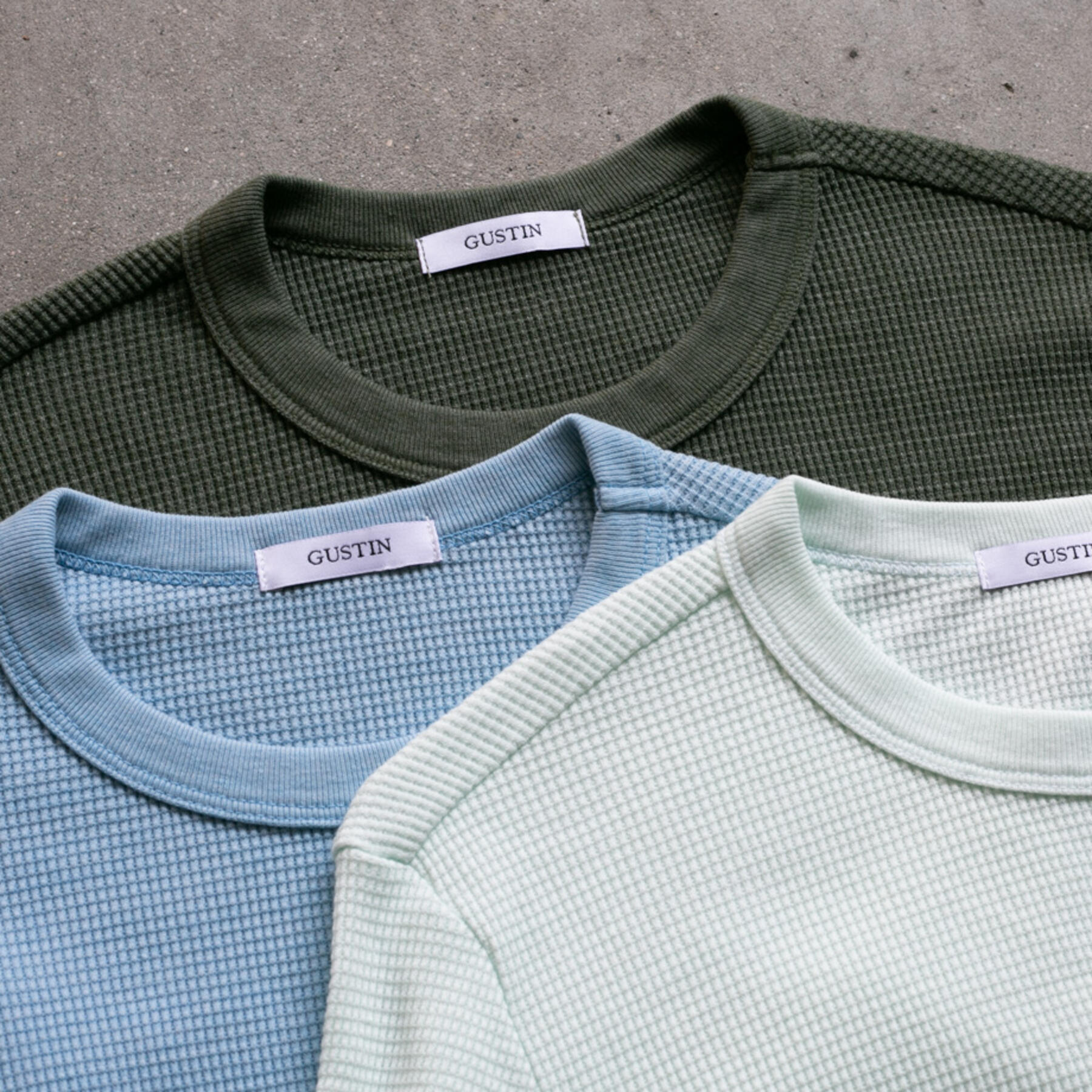 gustin waffle crewneck 3pk (olive drab, sky, mint)