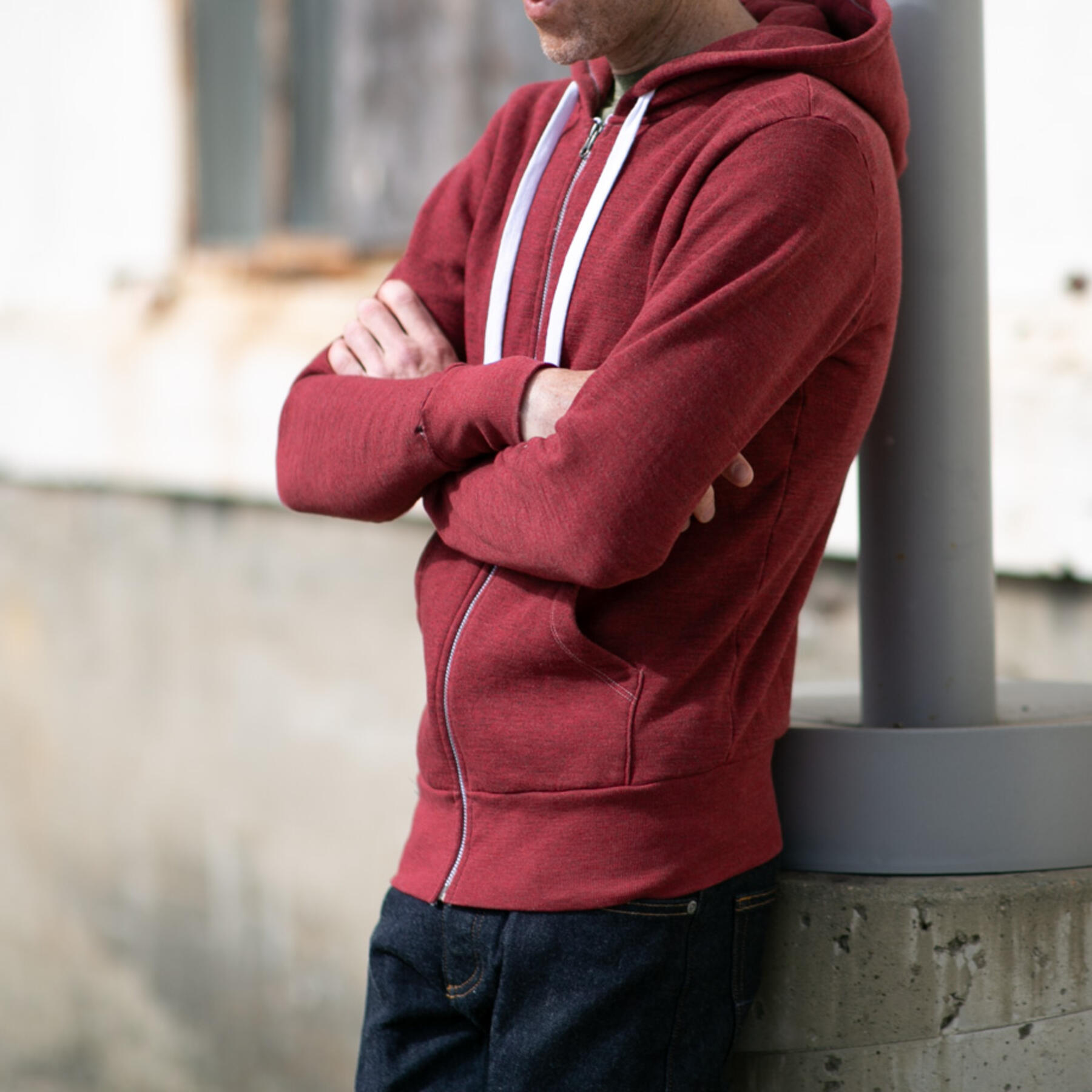 gustin twisted yarn fleece zip hoodie - deep red