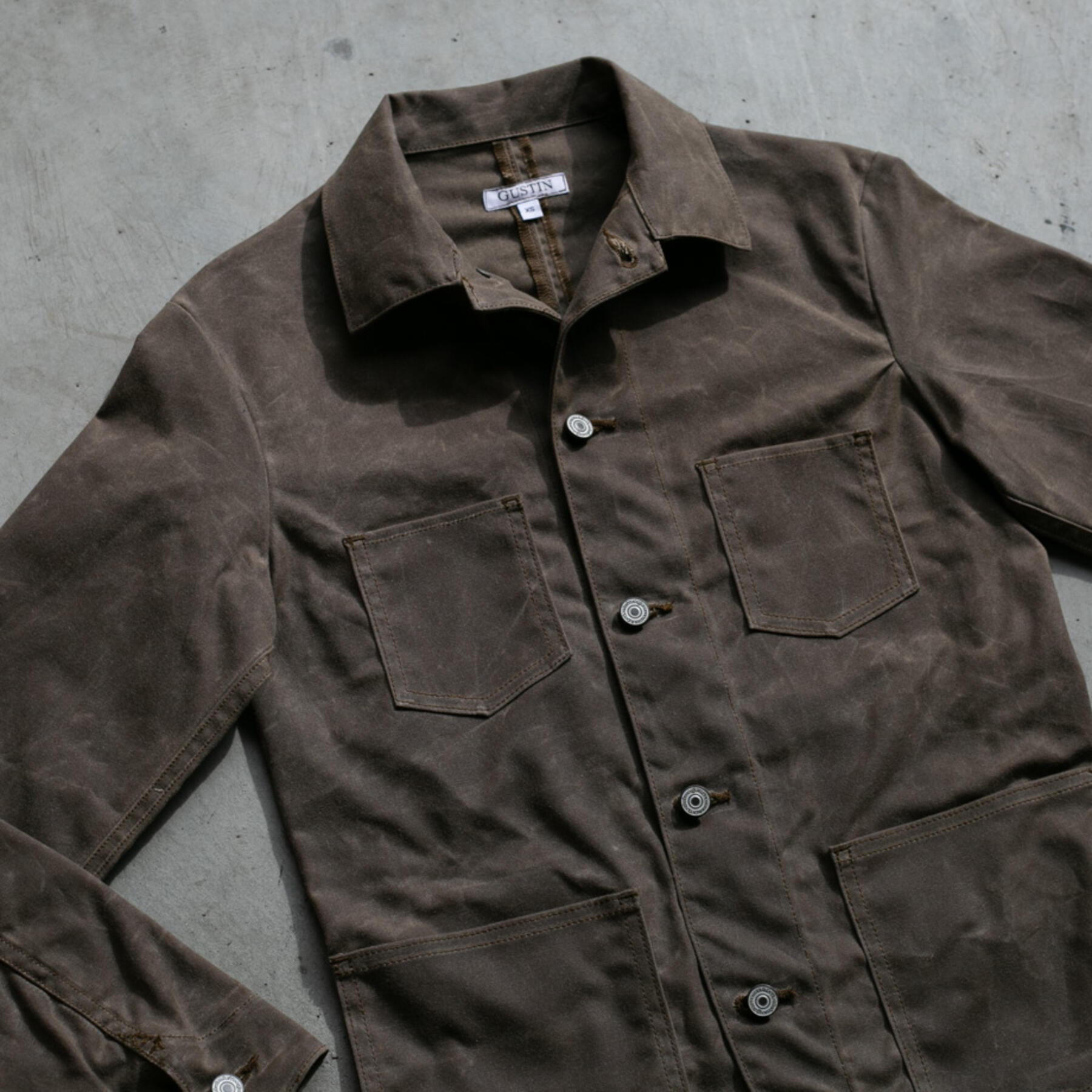 gustin #6 engineer jacket - waxed dark oak